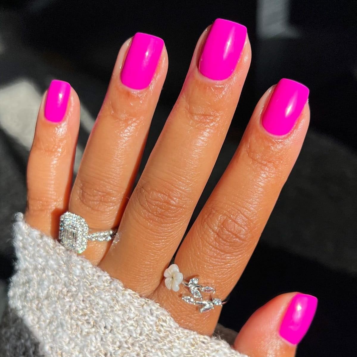 Hot Pink Press on Nails Short Square Fake Nails Glue on Short Square Nails Press ons, Soft Gel Acrylic Glue on Nail Stick on for Women Thick Reusable Solid Color 24pcs