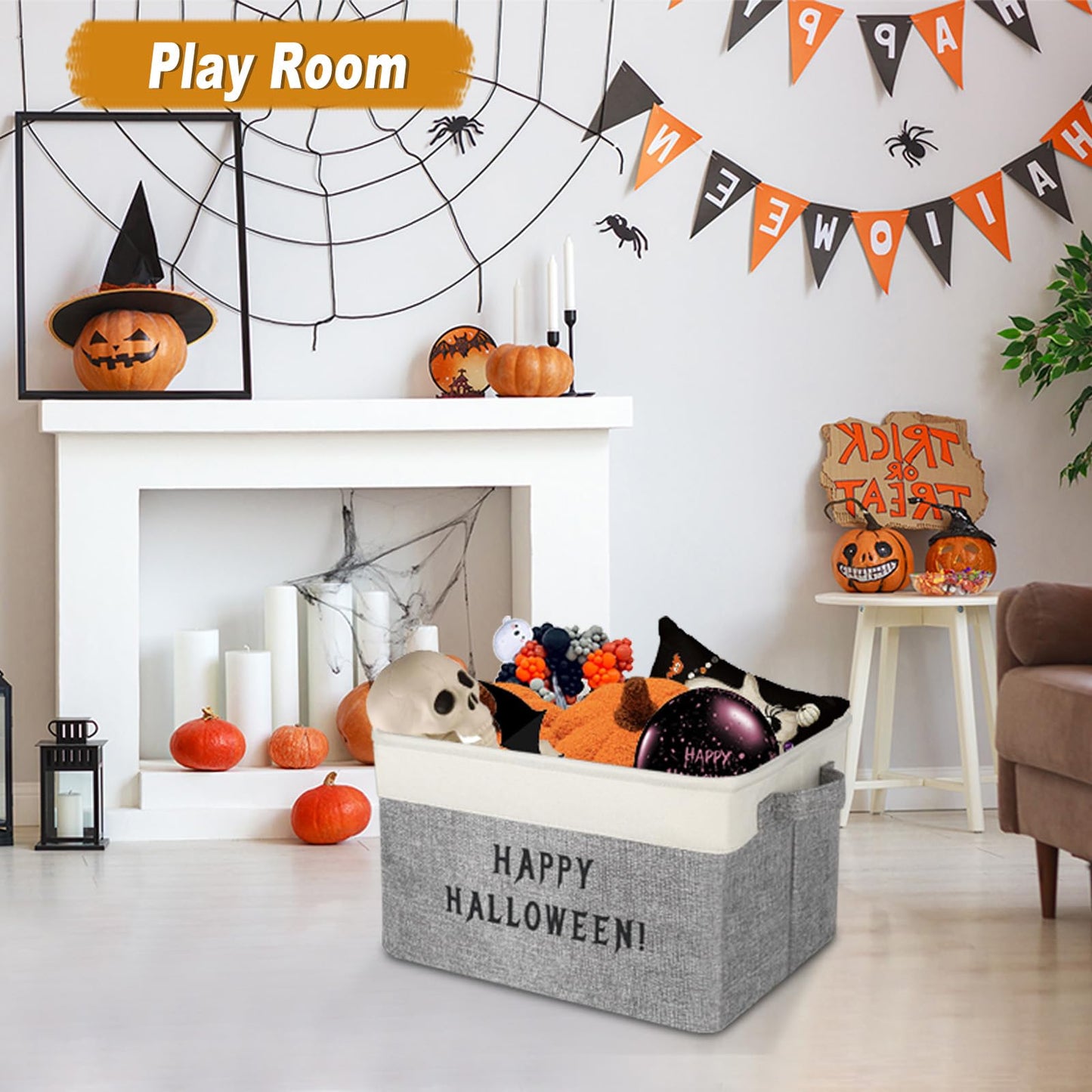Lukeline Halloween Boo Basket with Handles, Personalized Trick or Treat Storage Baskets Organizer, Halloween Basket Gifts Organizing for Home Decor (HALLOWEEN)