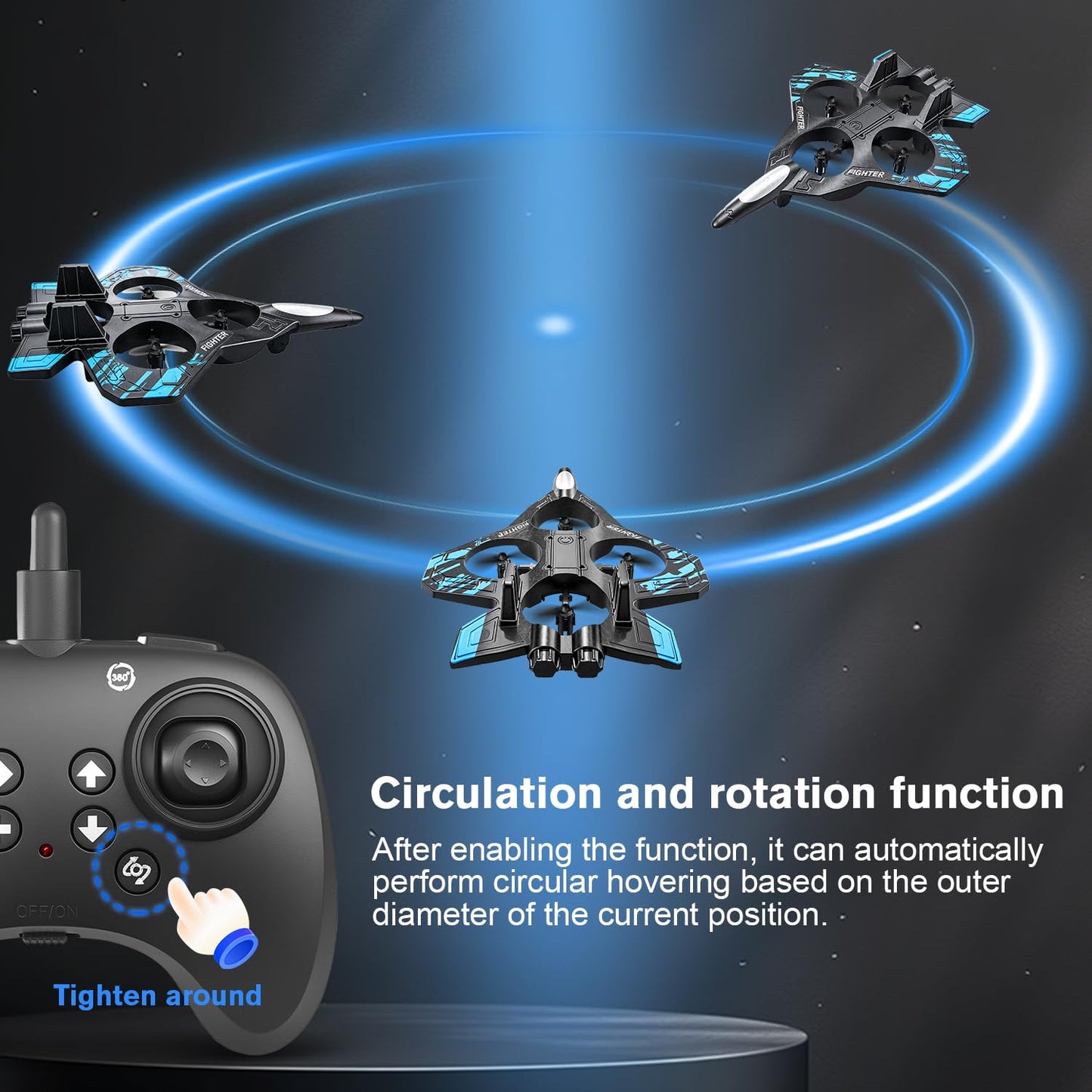 serfiman Foam Remote Control Airplane with LED Lights, RC Jet Fighter 360° Flip & Stunt Roll, 2.4GHz RC Plane for Teens & Adults, Blue