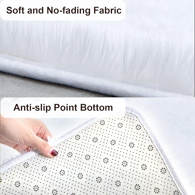 TWINNIS Super Soft Shaggy Rugs Fluffy Carpets 8x10 Feet, Indoor Modern Plush Area Rugs for Living Room Bedroom Kids Room Nursery Home Decor, Upgrade Anti-Skid Rectangular Fuzzy Rug, White
