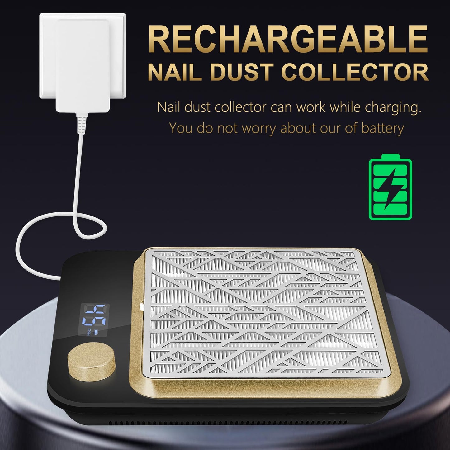 Nail Dust Collector,Powerful Nail Dust Fan with Reusable Filter,Rechargeable Nail Dust Vacuum Cleaner for Acrylic Gel Nails Polishing,Manicure Pedicure,Adjustable Speed