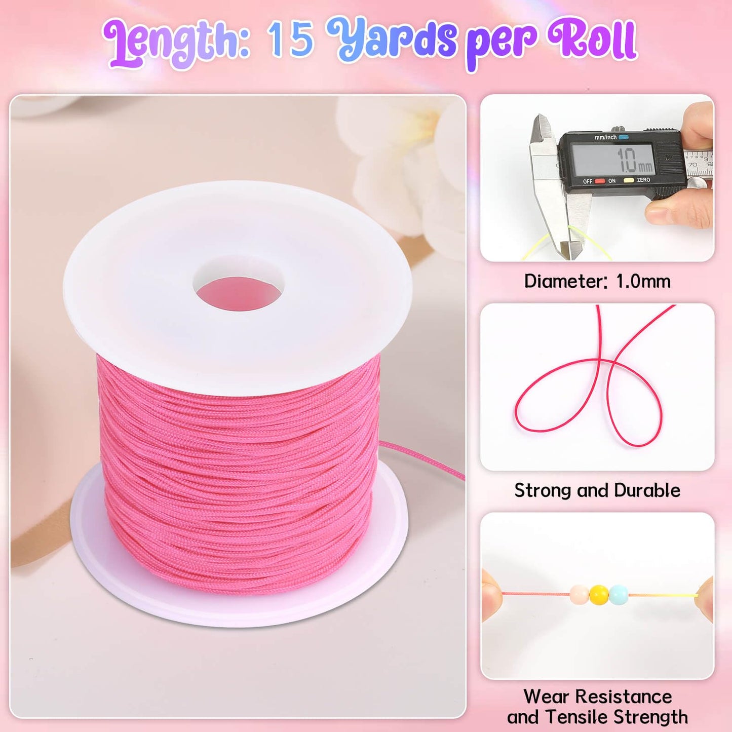 Selizo 12 Rolls Nylon String for Bracelets, Chinese Knotting Nylon Cord for Jewelry Making, Nylon Beading Thread for Kumihimo, Braided Bracelets, Necklaces, Macrame Craft, Wind Chime