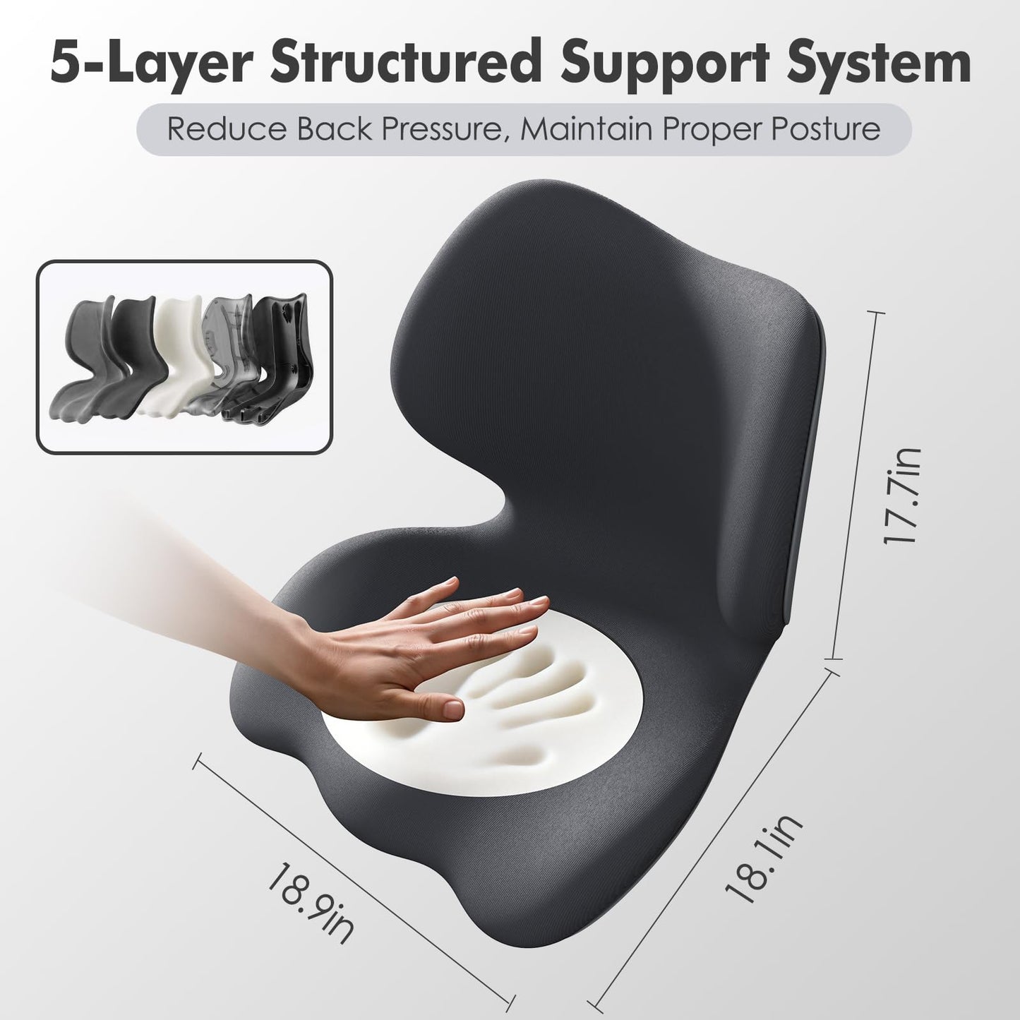 Civa Ergonomic Back Support Cushion for Office & Wheelchair, Posture Support for Long Sitting, Lumbar System & Extra-Thick Memory Foam for Sciatica Pain Relief