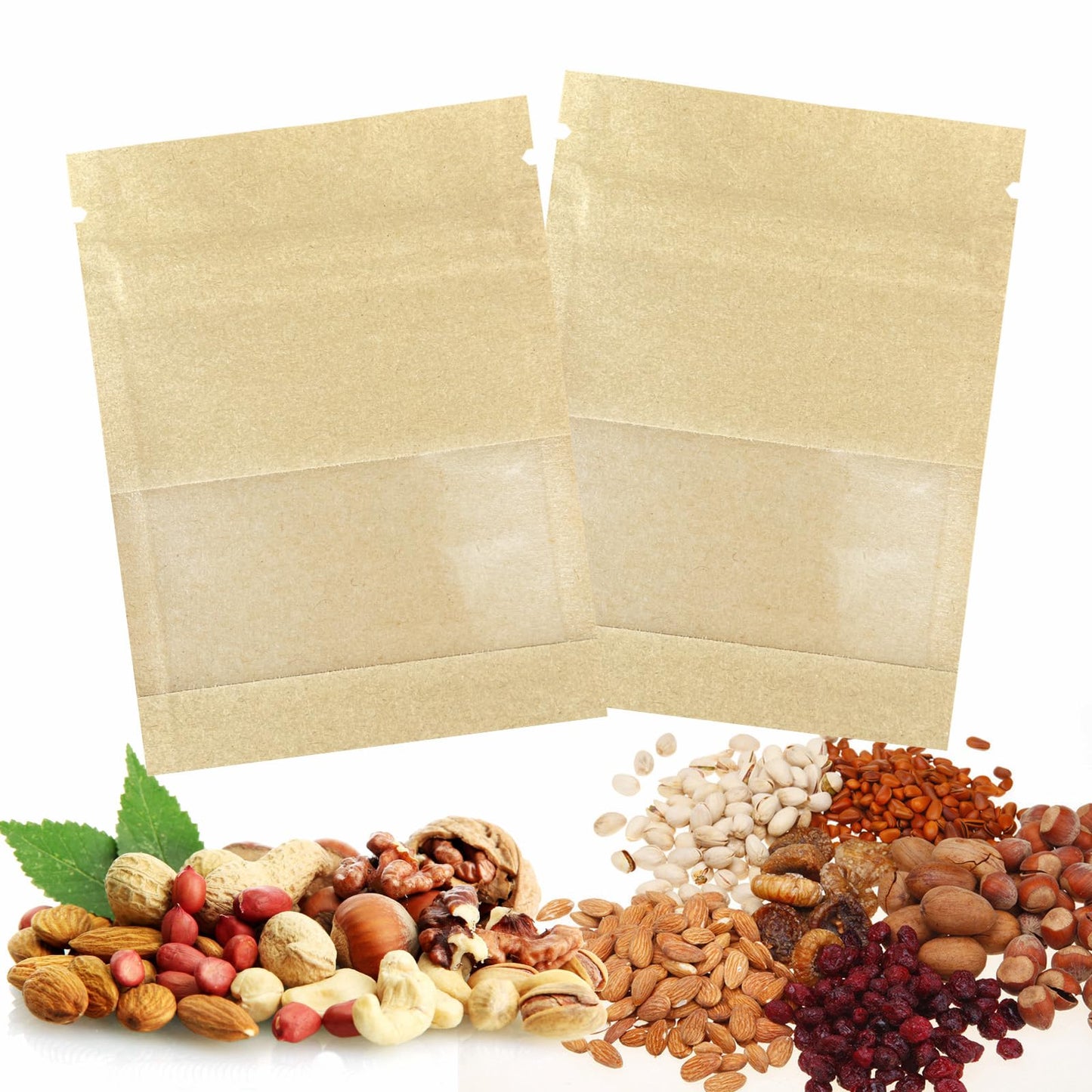 100pcs 100 Pack Clear Window Brown Kraft Paper for Zip Seed Packets Lock Food Storage Bags Zipper Envelopes Resealable Heat Seal Pouch Coffee Packet 3.5x5.1inch