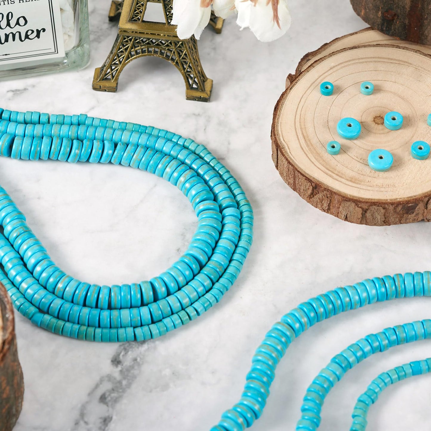 900Pcs Natural Blue Turquoise Beads Turquoise Heishi Disc Beads 4.5/6/8mm Flat Round Gemstone Bead for Women Bohemian Earring Bracelet Jewelry Making