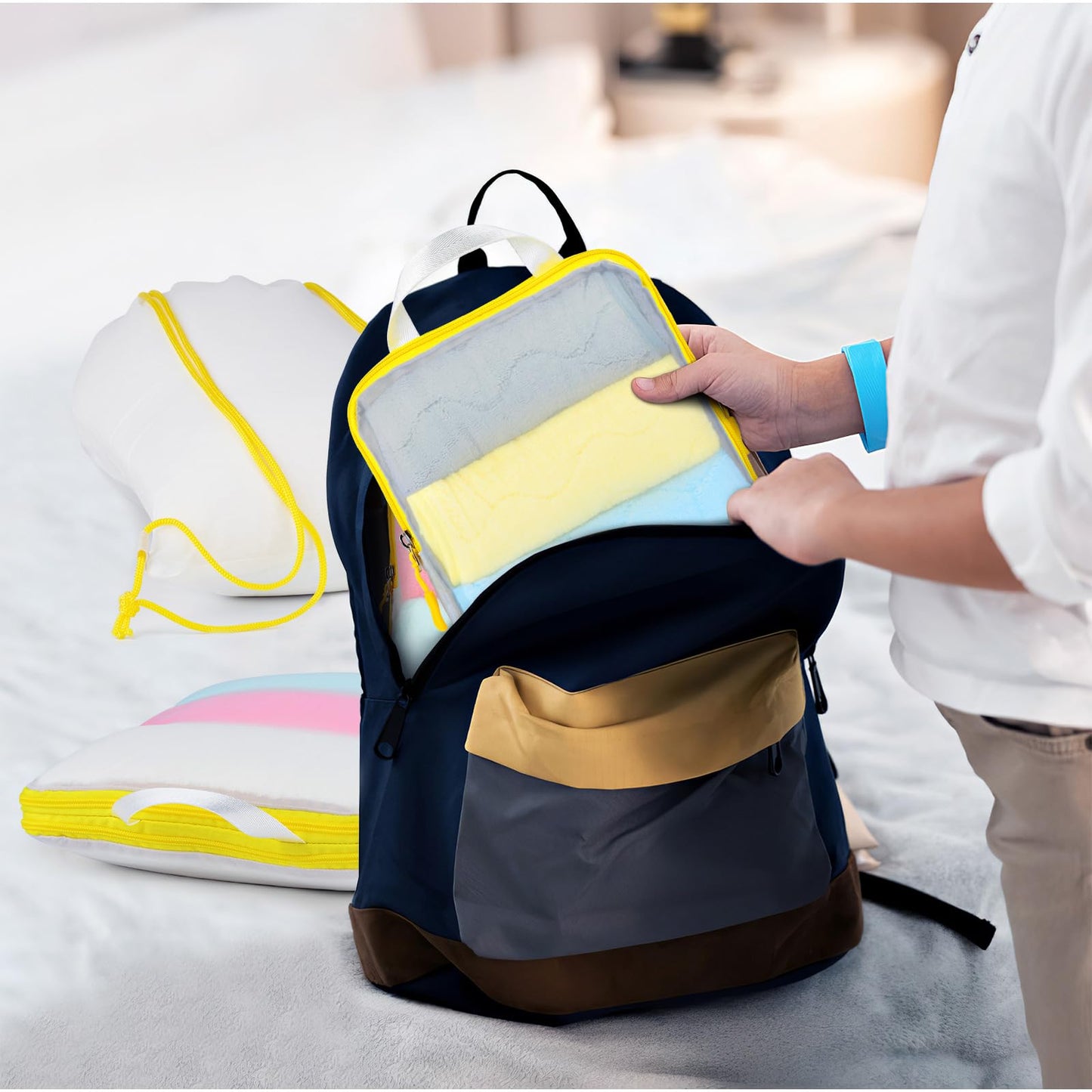 PFEYRPK Compression Packing Cubes Travel Essentials with See Through Mesh for Suitcases,Expandable Packing Organizers 7 Set with Clear Toiletries and Shoe Bag for Carry on Luggage.