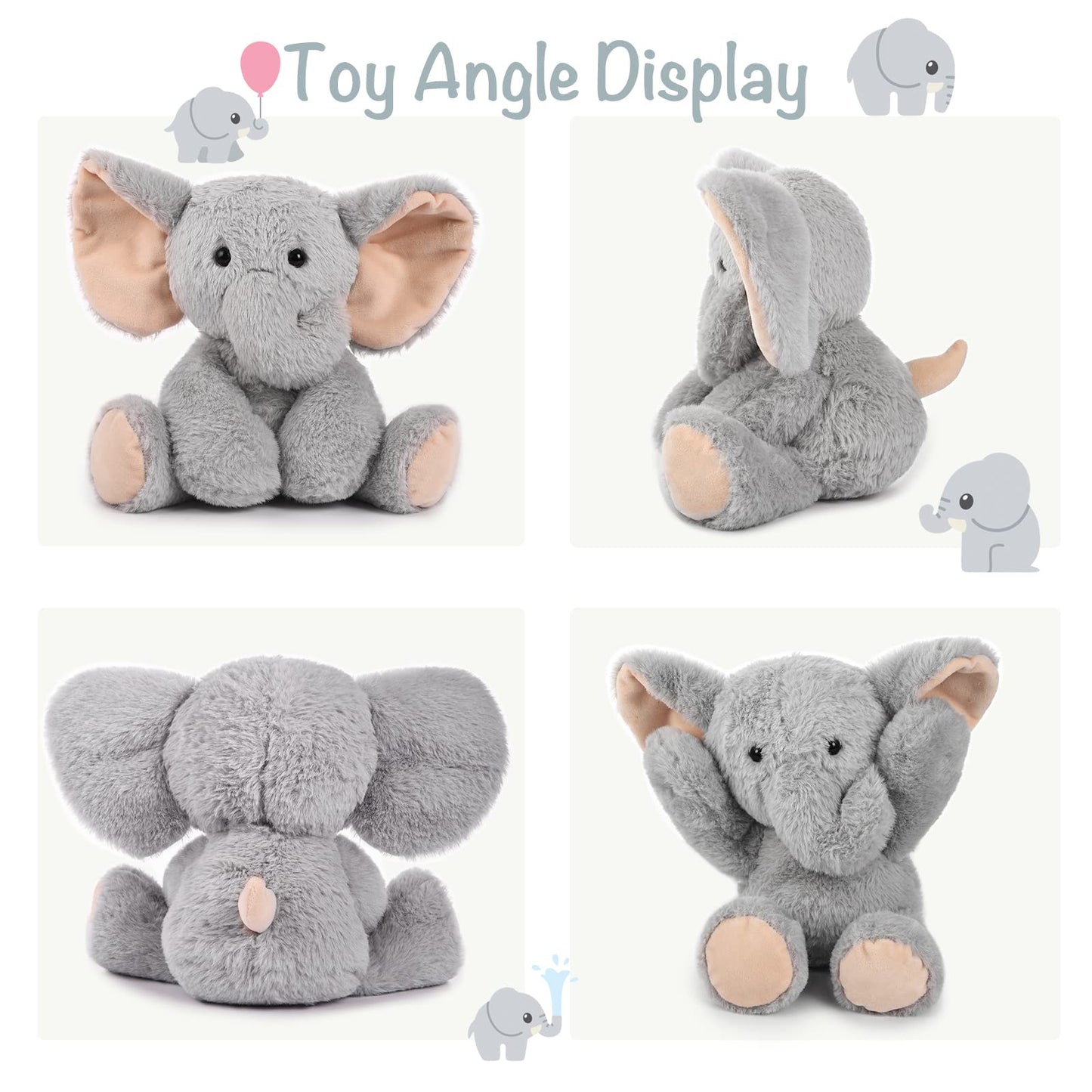 TCBunny Baby Elephant Bedtime Stuffed Animal Plush Toy 11", Kids, Aichie (Grey)