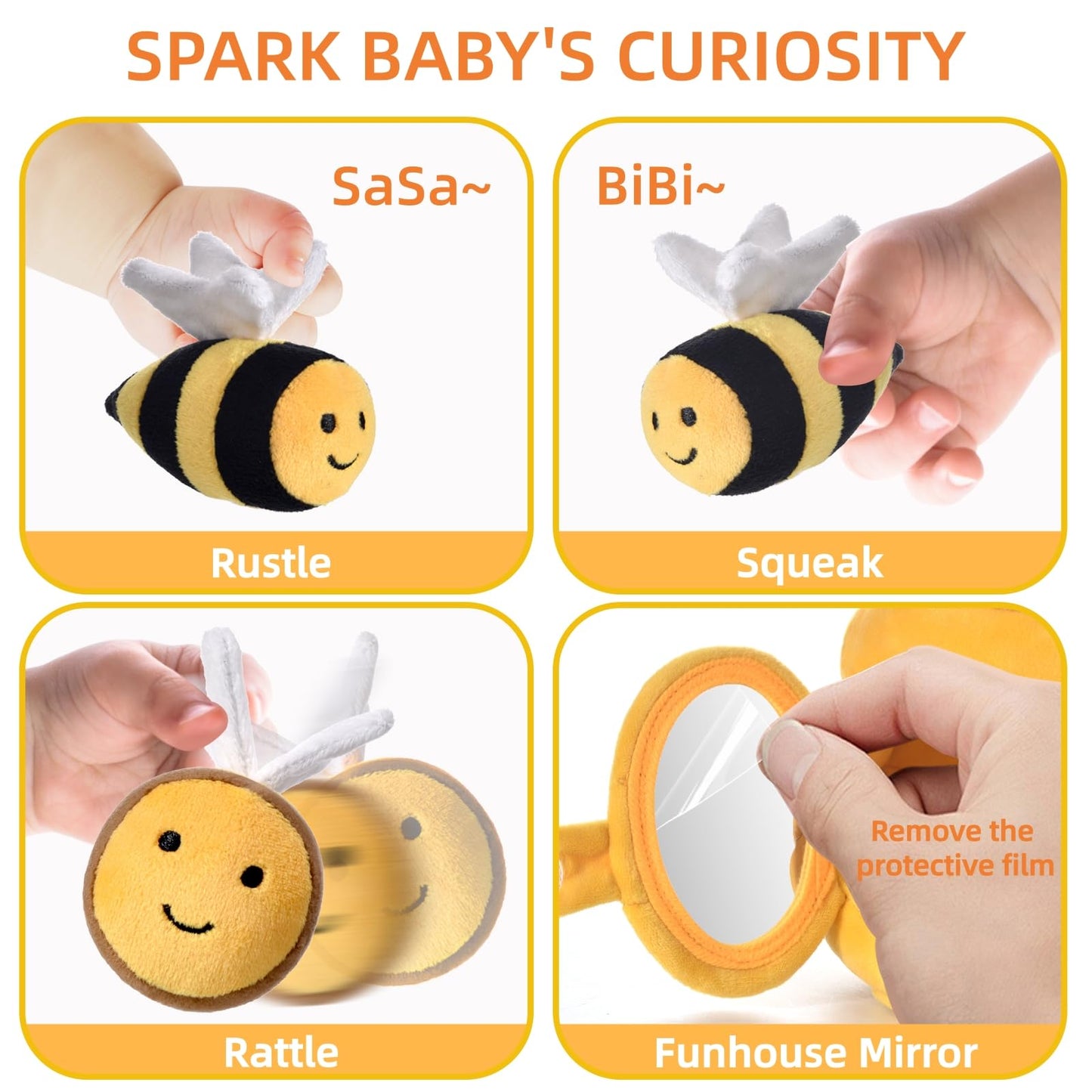 Alsatic Baby Toys for 1 Year Old, Soft Beehive with 5 Stuffed Bees, Crinkle, Rattle, Mirror, Montessori Toys for One Year Old Birthday Gift for 12-18 Months Baby Easter Basket Stuffers