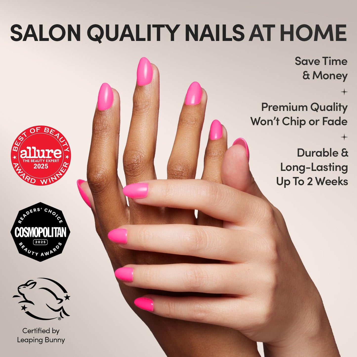 Glamnetic Press On Nails - Hot Pink | Opaque Bright Neon Pink Short Oval Fake Nails, Salon Quality | 15 Sizes - 30 Nail Kit with Glue