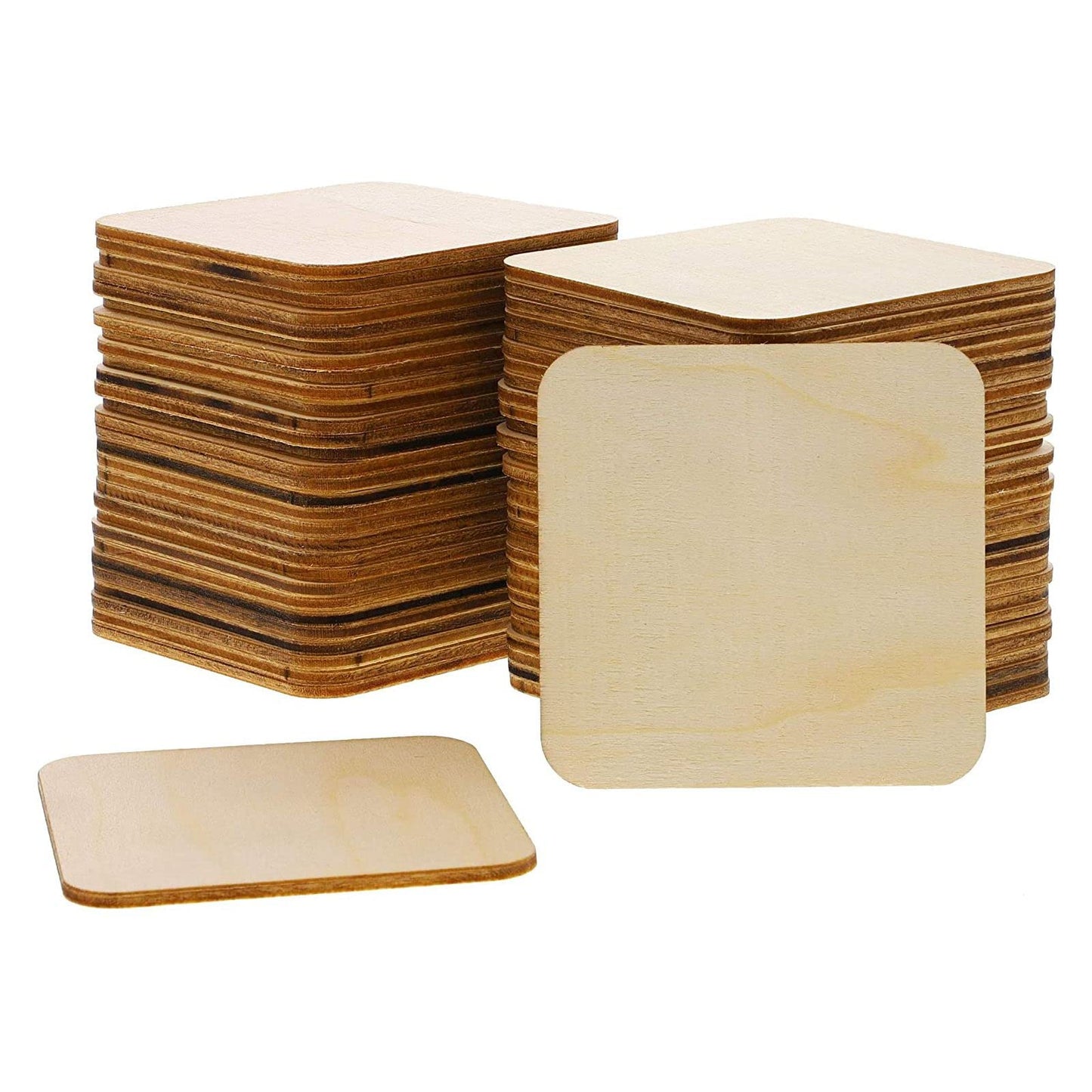 Bright Creations Unfinished Wood Squares - 3 x 3 in, Rounded Edges, 60-Pack - DIY Craft Blanks & Wooden Cutout Squares for Tile Crafts & Magnets