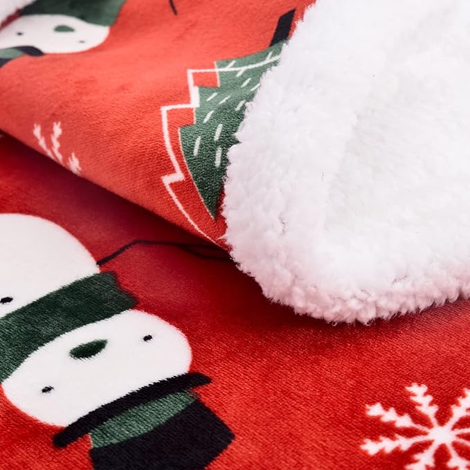 SOCHOW Christmas Holiday Sherpa Fleece Throw Blanket, Fuzzy Warm Super Soft Reversible Plush Blanket for Bed, Sofa and Couch, Snowman and Snowflake Pattern, 60 x 80 inches, Red