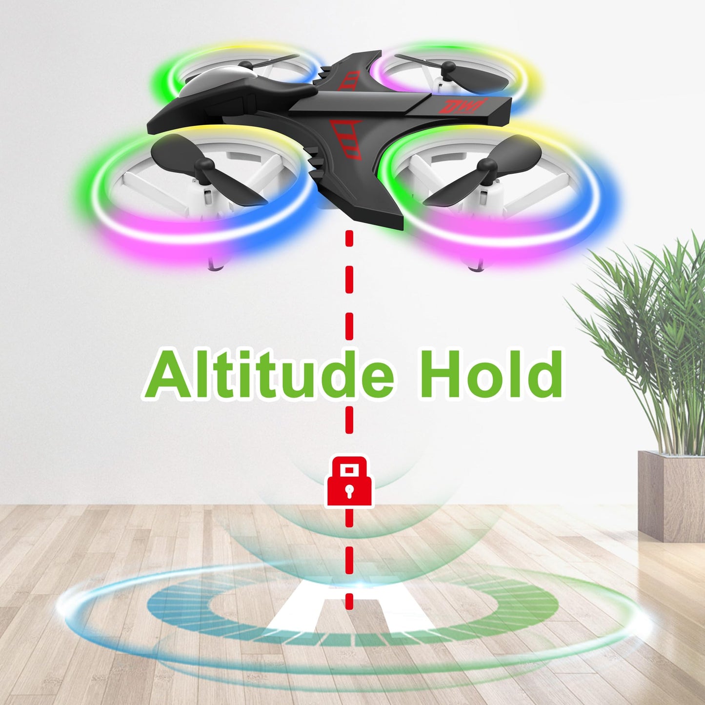 Dwi Dowellin 4.9 Inch Mini Drone for Kids Crash Proof LED Lights One Key Take Off Landing Flips RC Remote Control Small Drones Toys for Beginners Boys and Girls Adults Nano Quadcopter,Black