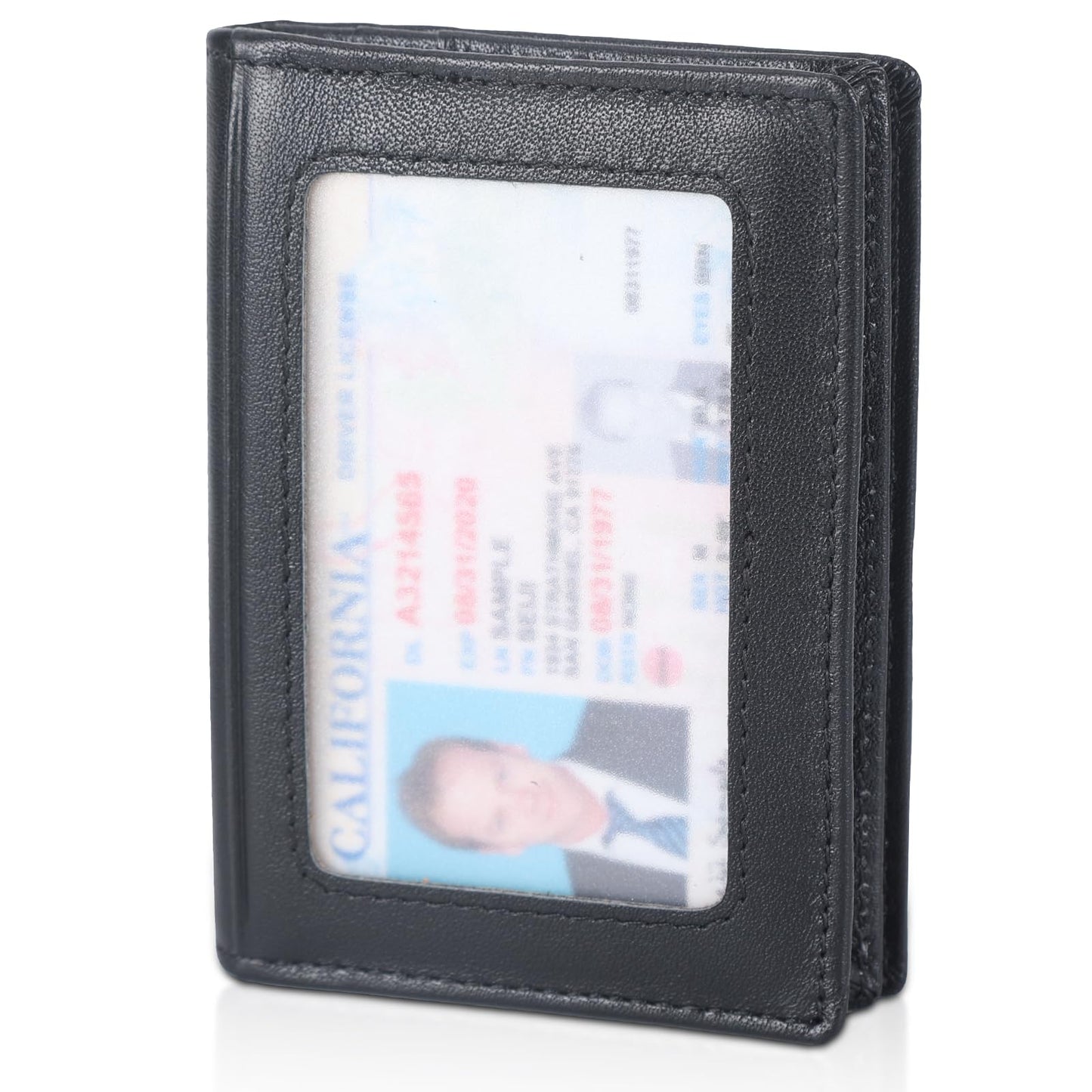 compalo RFID Blocking Front Pocket Minimalist Slim Leather Bifold Wallet Credit Card Case Holder ID Window