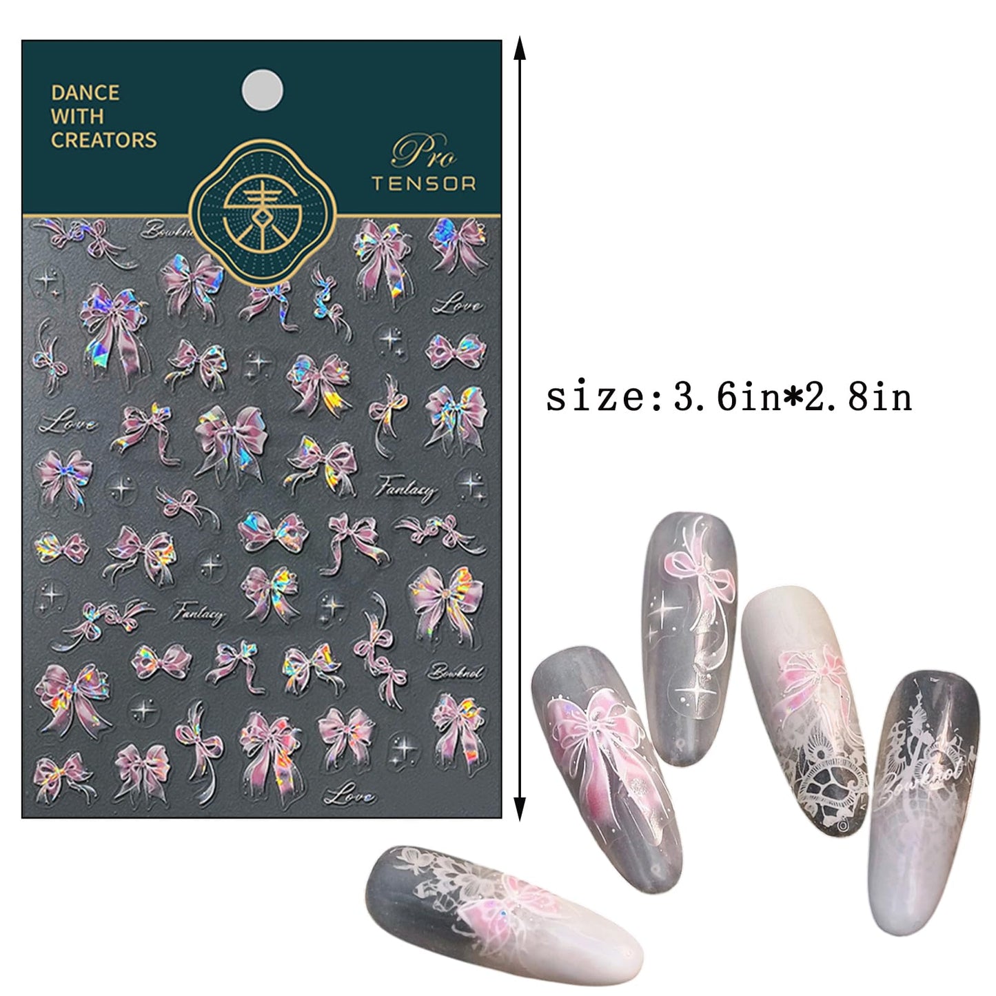 Shell Light Pink Bow Nail Art Stickers Cute Bow Nails Stickers 3D Self-Adhesive Glitter Pink Ribbon Bowknot Nail Decals for Women Girls Nail Art Decorations Accessories Cardboard Set