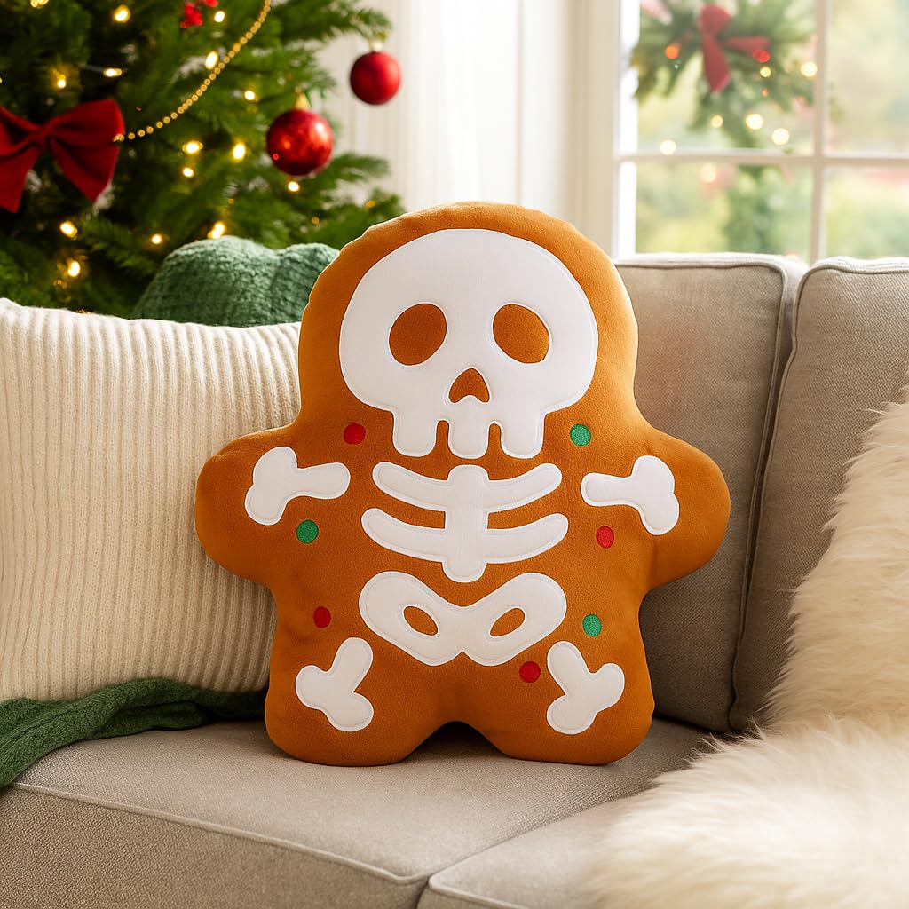 QIONG MENG Funny Pillow Spooky Christmas Decor Skeleton Decorations Throw Pillows Gingerbread Pillow Home Sofa Decorations Decor for Friends Family 13 × 12 inch