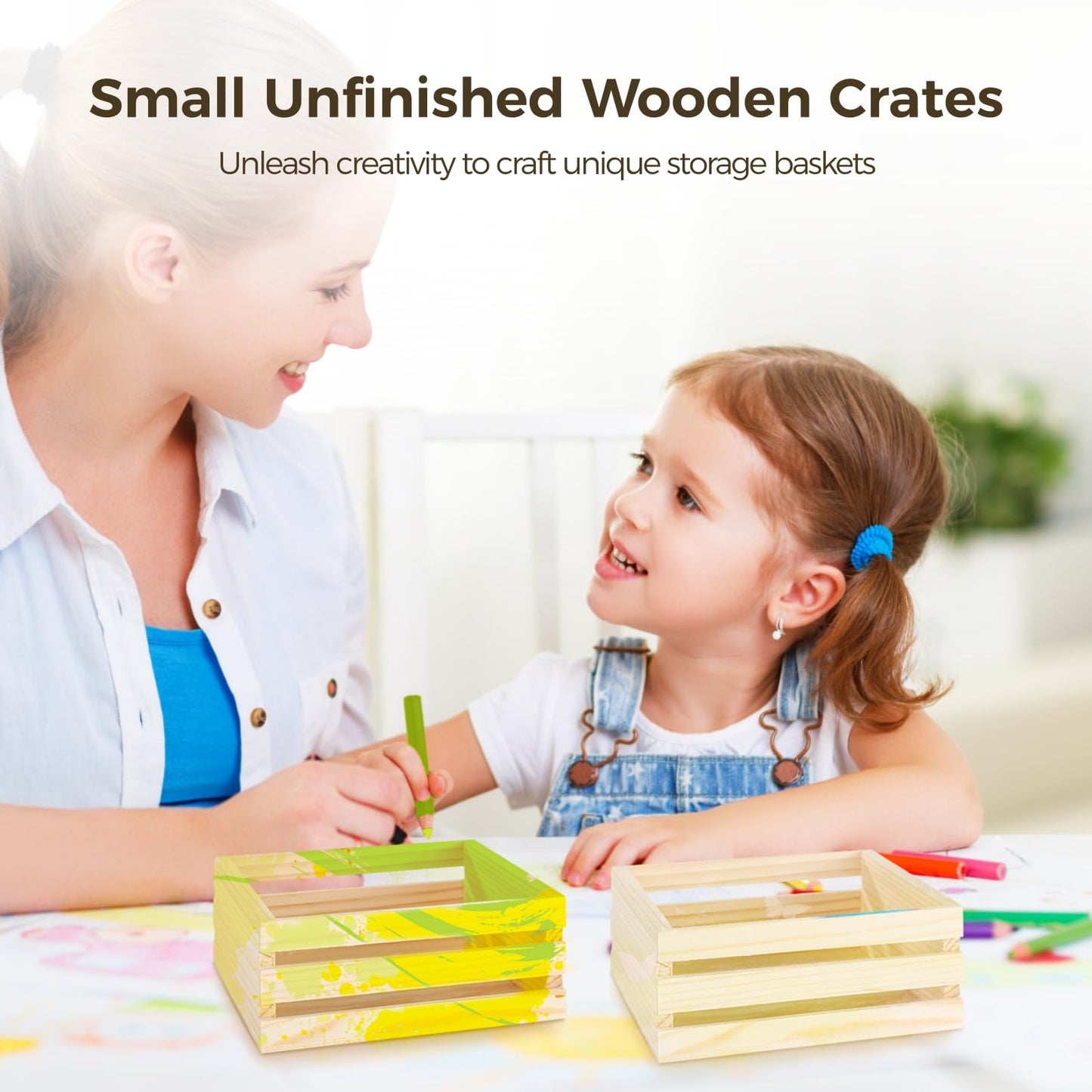 OMISTAR 12 Pcs Small Wooden Crates for Crafts - 6.3×4.7×2.8" Storage Baskets, Mini Unfinished Wooden Boxes, Ventilated Design, Decorative Wood Baskets for Crafts, Arts, Milk