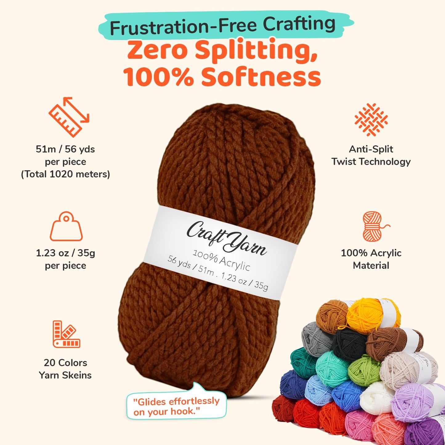 Crochet Kit for Beginners Adults & Kids | 69-Piece Complete Crochet Starter Kit 20 Yarn Colors 1120 Yards 9 Ergonomic Hooks | Learn to Crochet with Easy Step-by-Step Guide – Crocheting Supplies & Gift