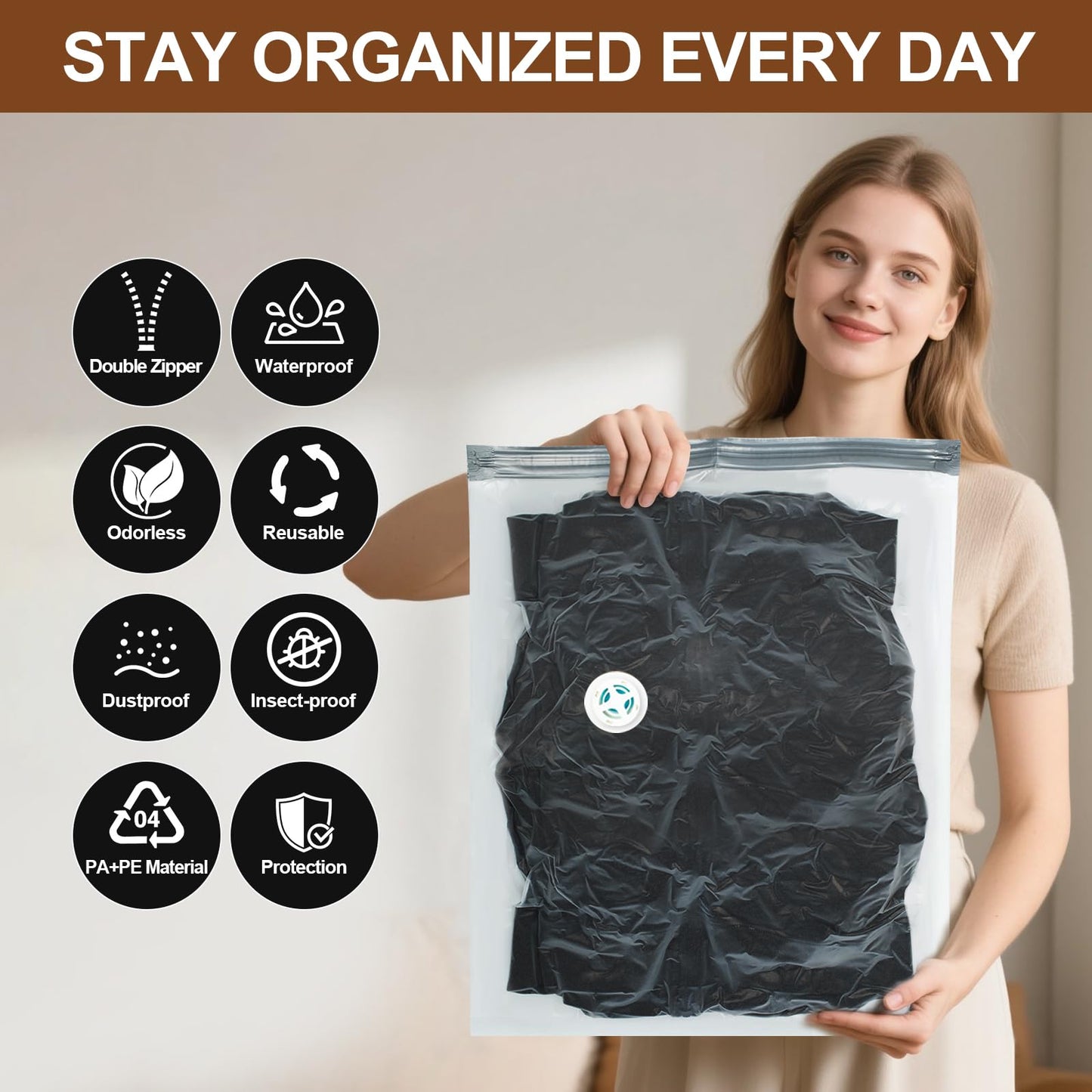 DUORAN 12 Pack Vacuum Storage Bags,Space Saver Bags for Clothing,Comforters,and Bedding,Includes 2 Jumbo, 2 Large, 2 Medium, 2 Small/4 Roll Bags,Compression for Closet & Travel, With Electric Pump