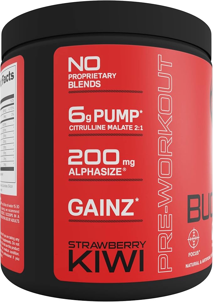 Bucked Up Pre Workout - Best Tasting - 6 Grams Citrulline, 2 Grams Beta Alanine Non Proprietary Blend, Powder (Strawberry Kiwi)