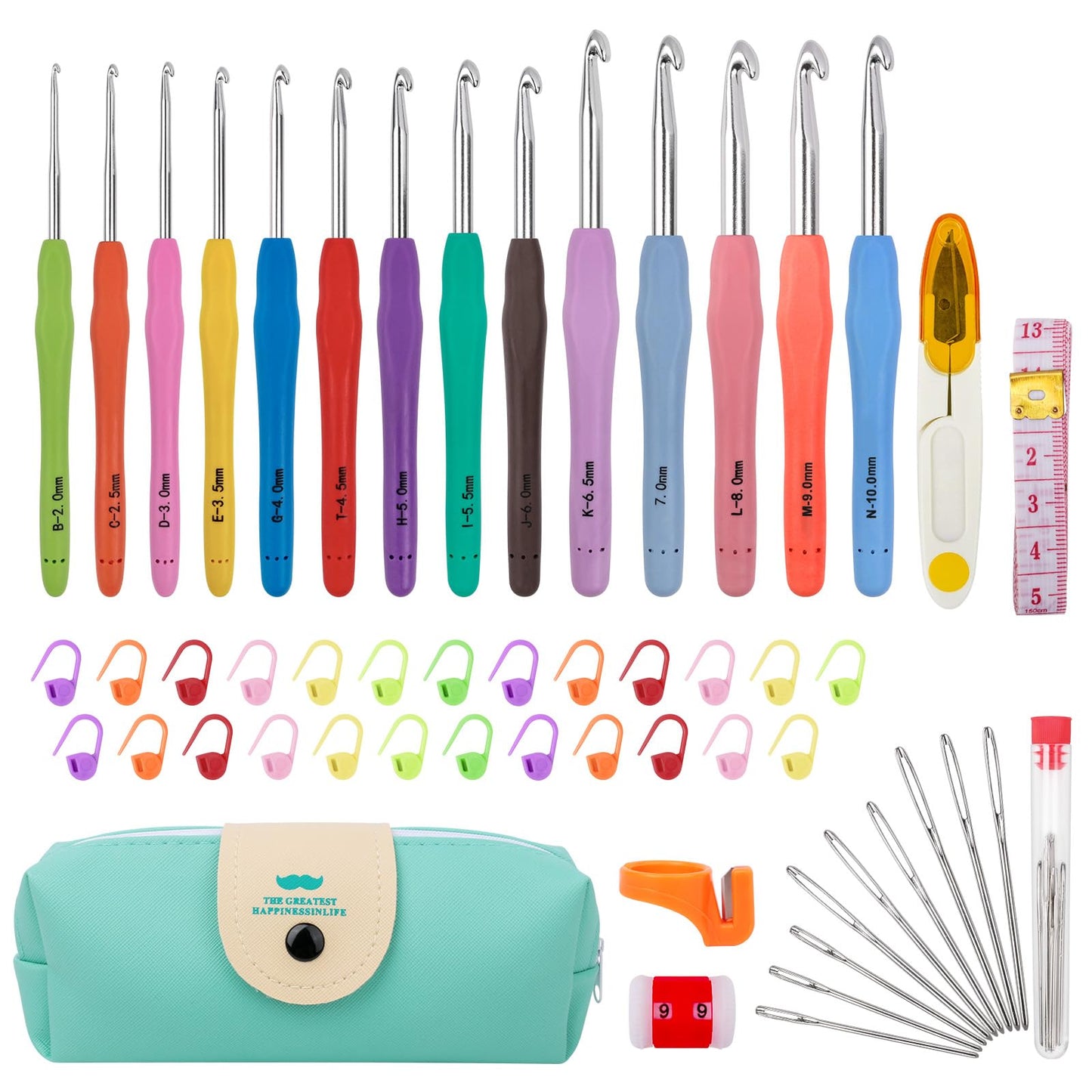 Crochet Hooks 14 Sizes Crochet Hook Set, 53 Pack Yarn Crochet Kit for Beginners, Knitting Needles with Ergonomic Handles for Arthritic Hands, Crochet Needle Kit with Blue Case for Crocheters