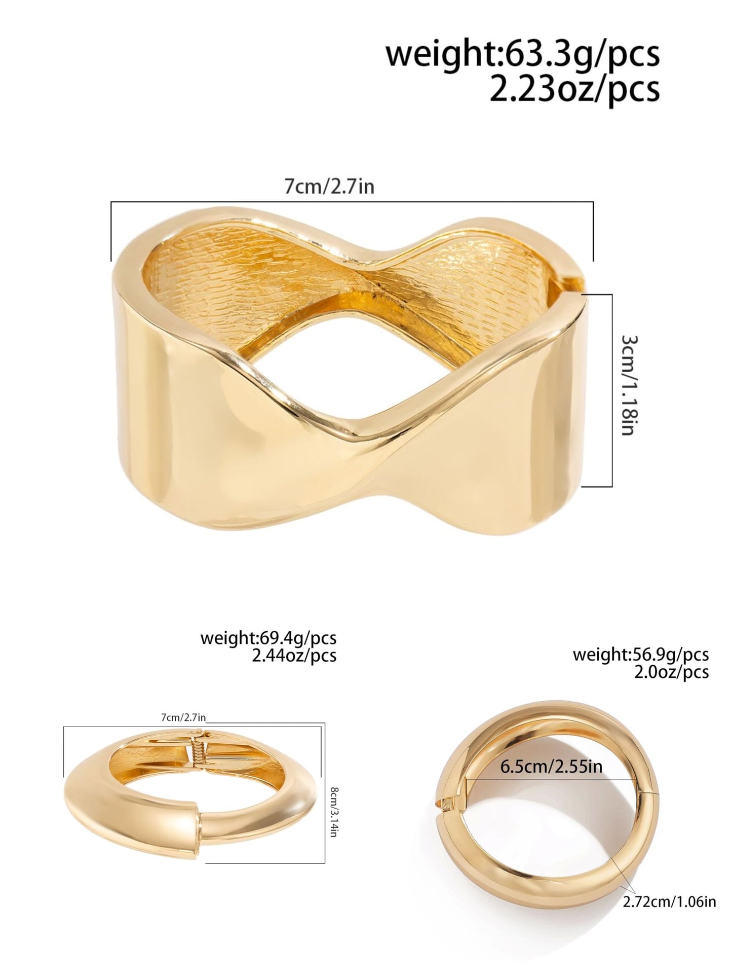 ALEXTINA 3Pcs Chunky Bangle Bracelets for Women, High Polished Dome Bangle Twisted Stackable Bracelet, Statement Bracelet Minimalist Jewelry