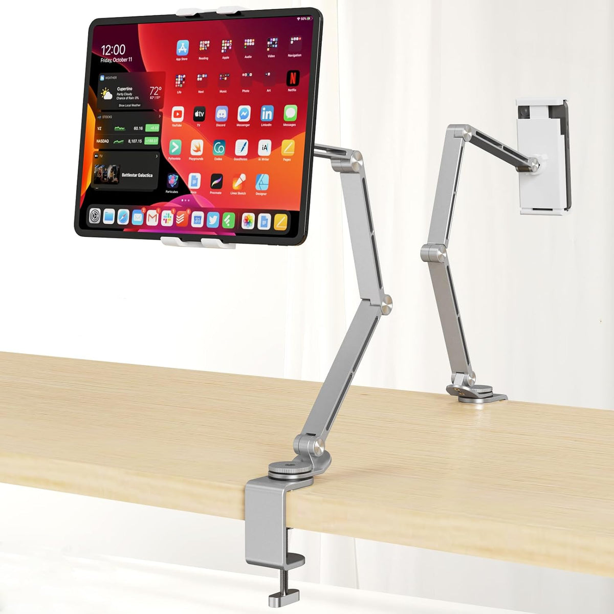 Tablet Stand Holder, Adjustable Foldable Tablet Arm iPad Desk Mount with 360°Rotate Base, Phone Holder iPad Stand for Desk and Bed, Compatible with Tablets, Phones or Other 4-15.6" Device