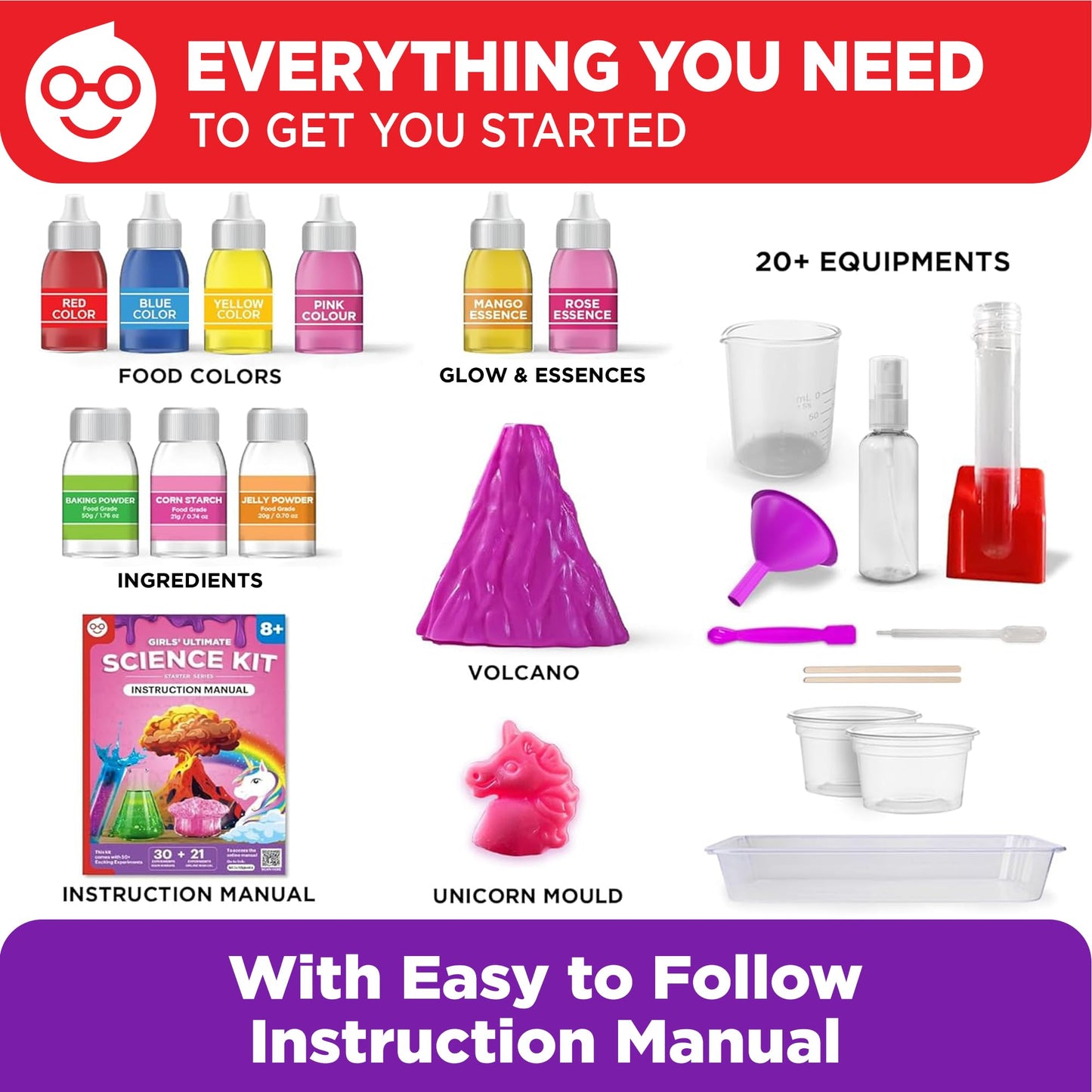 Doctor Jupiter Girls' Science Kit, Chemistry Set for Kids Ages 8-10-12-14 Ideas for 8,9,10+ Year Old Girls | STEM Toy Kit with 50+ Experiments | Learning & Educational Projects