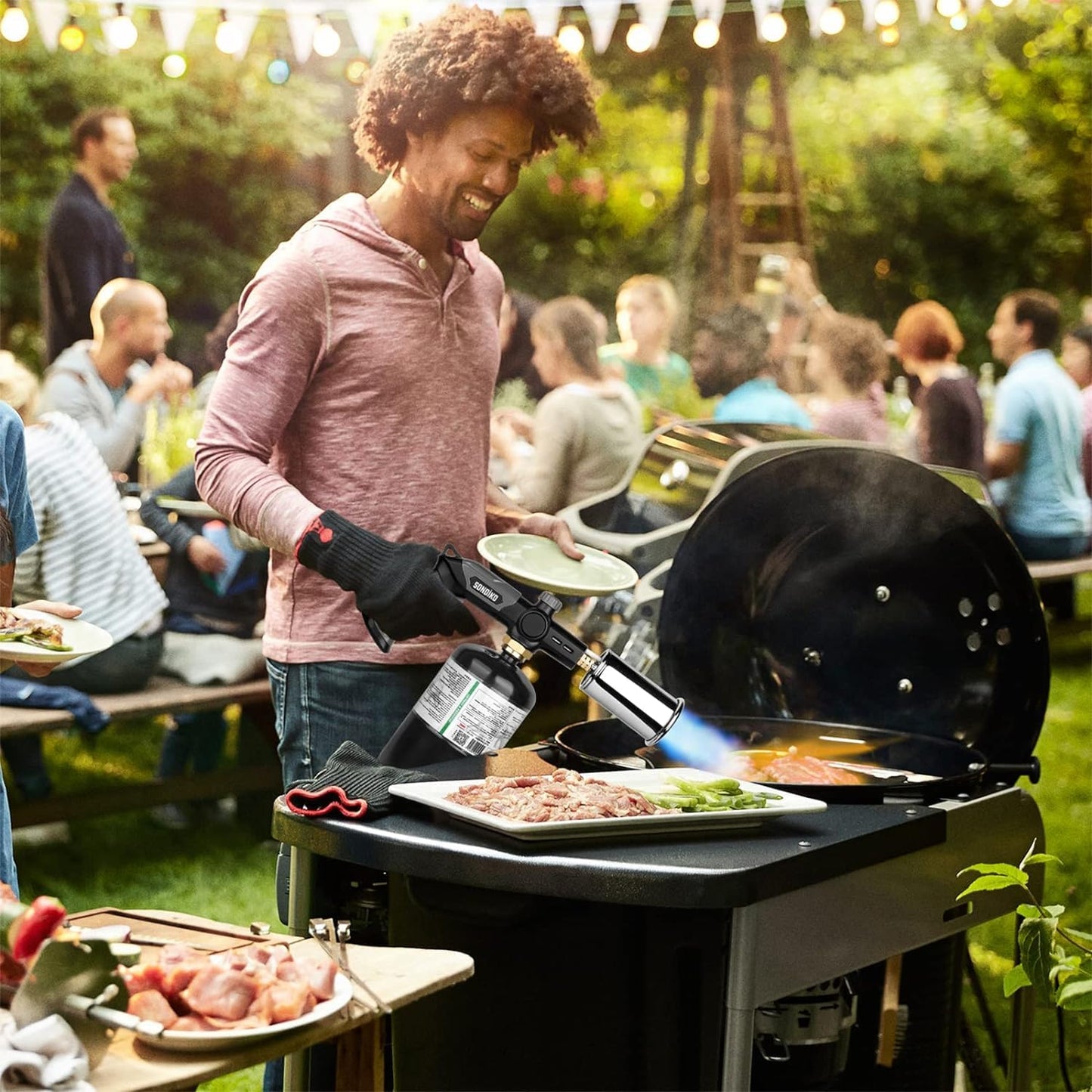 Sondiko Powerful Grill & Cooking Propane Torch L8010, Sous Vide, Welding Torch, Adjustable Wood Torch Burner for Searing Steak, BBQ, Campfire Starter(Black, Grey) Propane Tank Not Included
