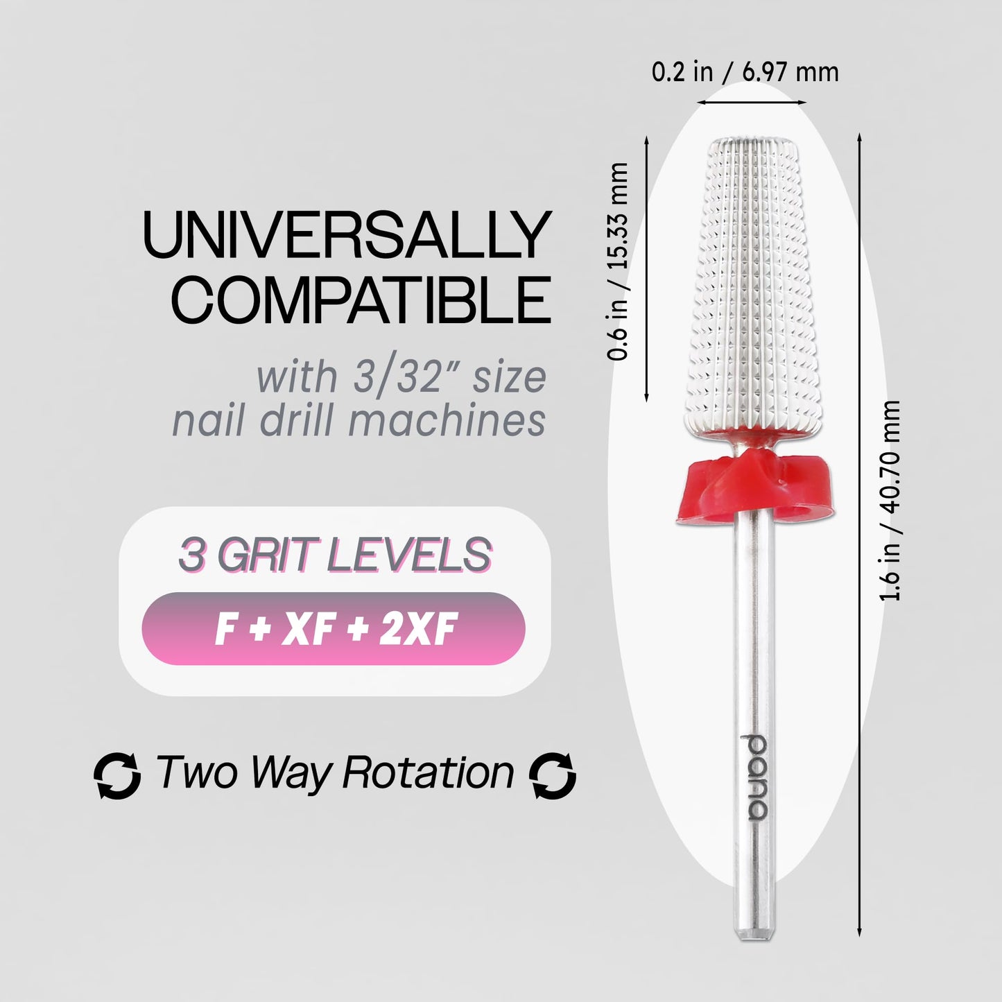 PANA Nail Carbide 5 in 1 Bit - Two Way Rotate use for Both Left and Right Handed - Fast Remove Acrylic or Hard Gel - 3/32" Shank - Manicure, Nail Art, Drill Machine (Fine - F, Silver)