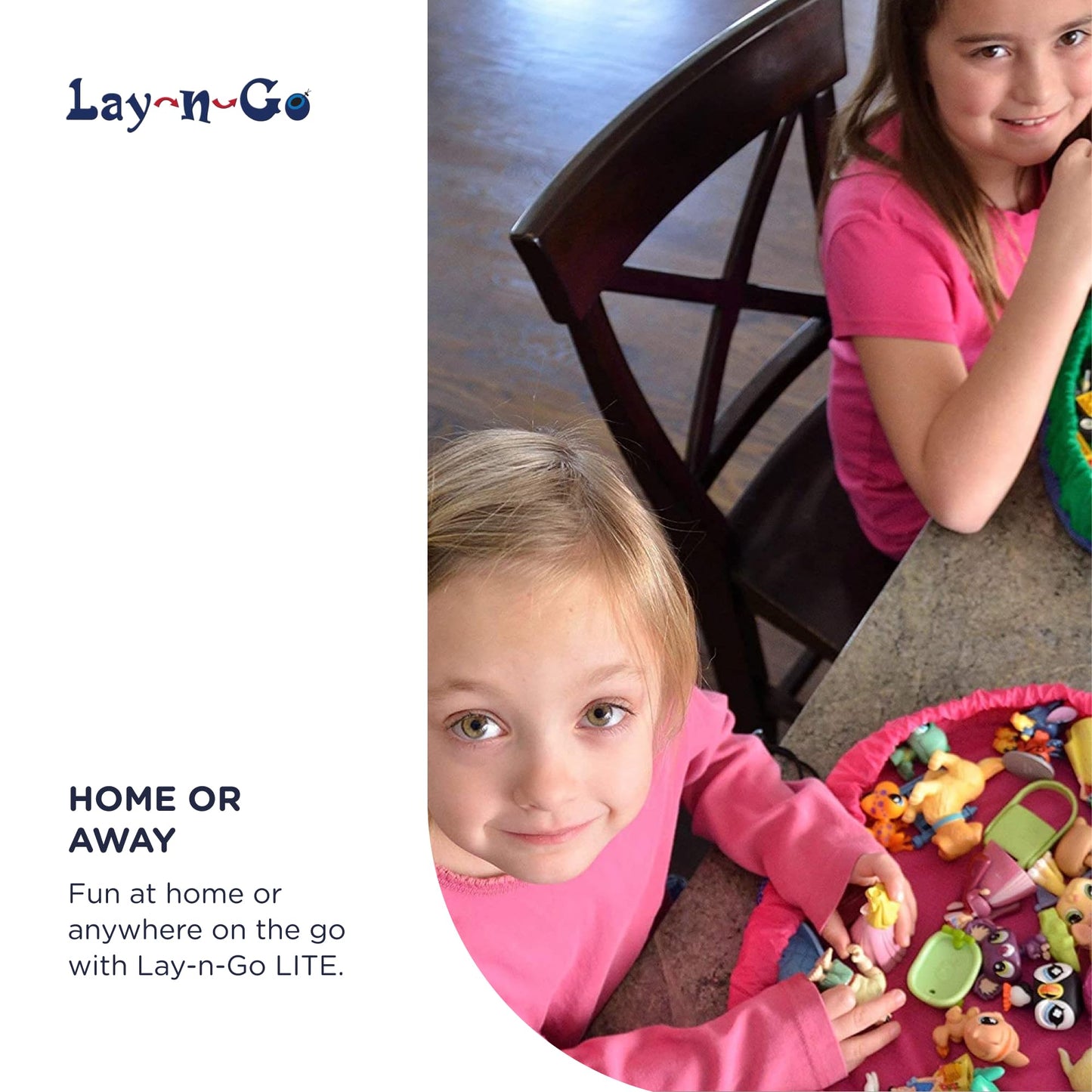 Lay-n-Go Layflat Portable Drawstring Cinch Storage Toy & Mini Figures Organizer & Play Mat, Mesh Pockets, Home & Travel, Kids & Toddlers Playdates, 2 Straps for Backpack, Durable, Machine Washable