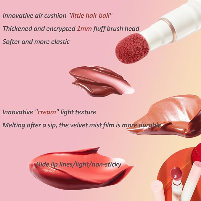 Cushion Lip Powder Cream, Matte Lip Cream - Long-Lasting & Smooth Skin, Non-Drying, Moisturizing Non-Fading Lipstick, CreaM Velvet Finish, Lightweight (N17 Natural nude)