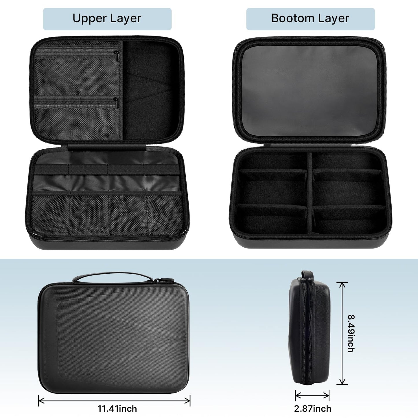 Comecase Electronics Organizer Travel Case for MacBook Pro/Air Power Adapter, Double Layer Tech Bag with 5 Dividers for iPad Mini/Air (up to 11"), Cables, Magic Mouse, Power Bank & SSD - Black