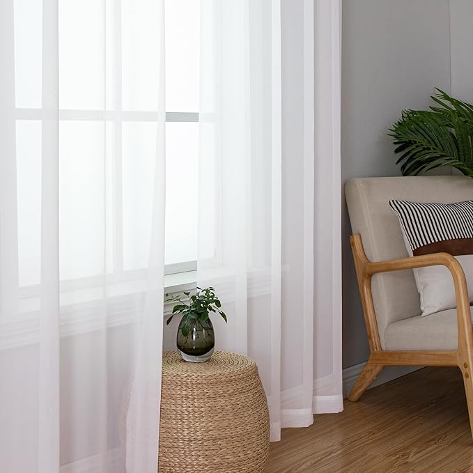 Lecloud White Sheer Curtains 78 Inches Long 2 Panels Set, Soft Voile Light Filtering Curtains, Airy Solid Window Drapes with Rod Pocket for Living Room Bedroom Dining Room, Each Panel 42" W x 78" L