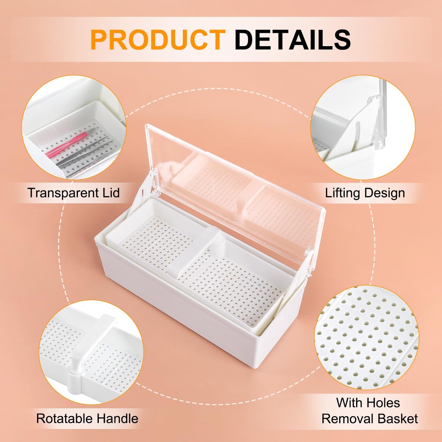 heemeei Nail Tool Sterilizer Box, Plastic Sterilizing Tray for Nail Art Tools, Portable Nail Sterilizer Machine, Disinfection Box for Tweezers, Hair Salons, Spas and Manicure Equipment (White)