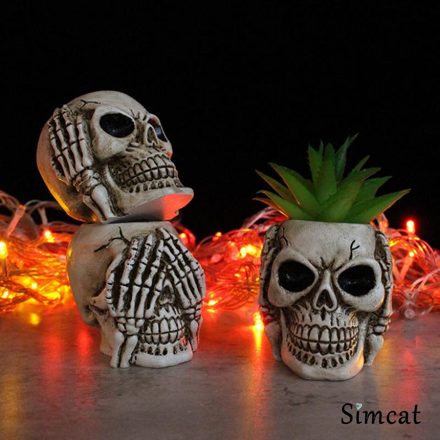 Simcat Succulent Pots with Drainage Mini Creative Skull Decor Resin Flower Pot 3 Cactus Planter Pots Succulent Plant Pots + Removable Drainage Stopper for Home Office Desktop Windowsill Décor