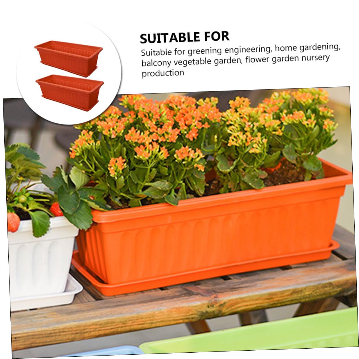 DOITOOL 2pcs Rectangular Porch Planting Pots for Balcony Planting Pots Rectangular Patio Saucers for Outdoor Indoor Gardening