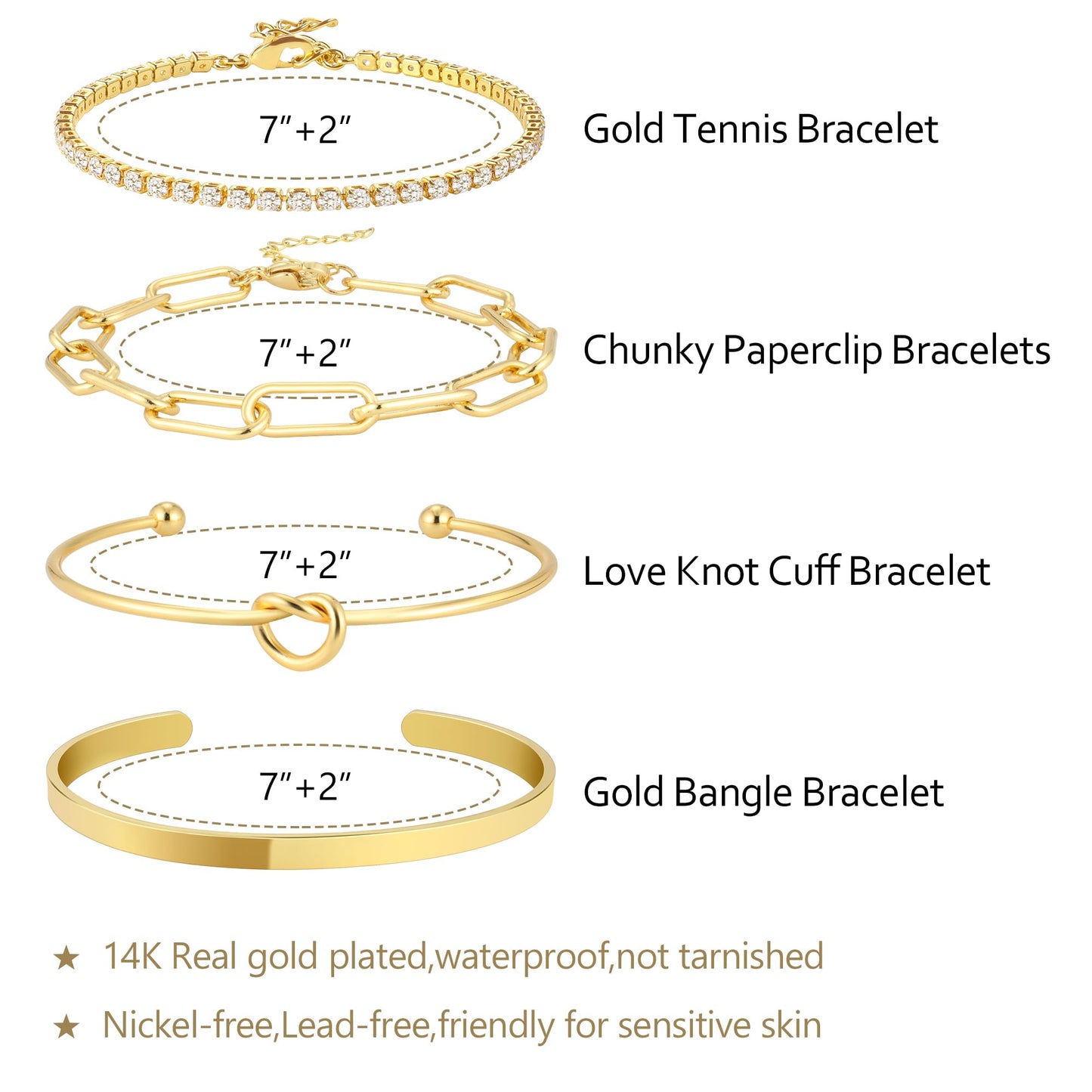 Zalcon Dainty Gold Bangle Cuff Bracelet Set for Women Tennis Bracelets for Women Paperclip Chain Jewelry for Women