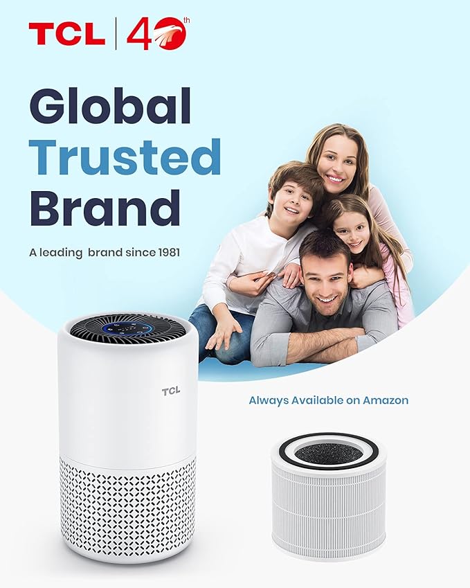 TCL Breeva A1C Air Purifier for Home, Bedroom, Up to 438 ft², Auto Mode, 3-Stage filtration, H13 True HEPA Filter, Smoke & Odor Blocker, Pre-Filter (A1C14W)