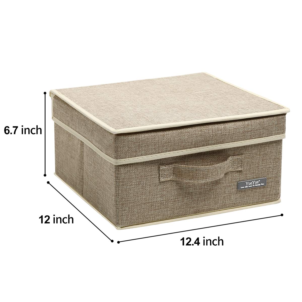 YueYue 4 Pack Small Fabric Storage Box with Lids, Foldable Linen Storage Box with Lids 4 Pieces Gray&Linen Set 12.4in/12in/6.7in