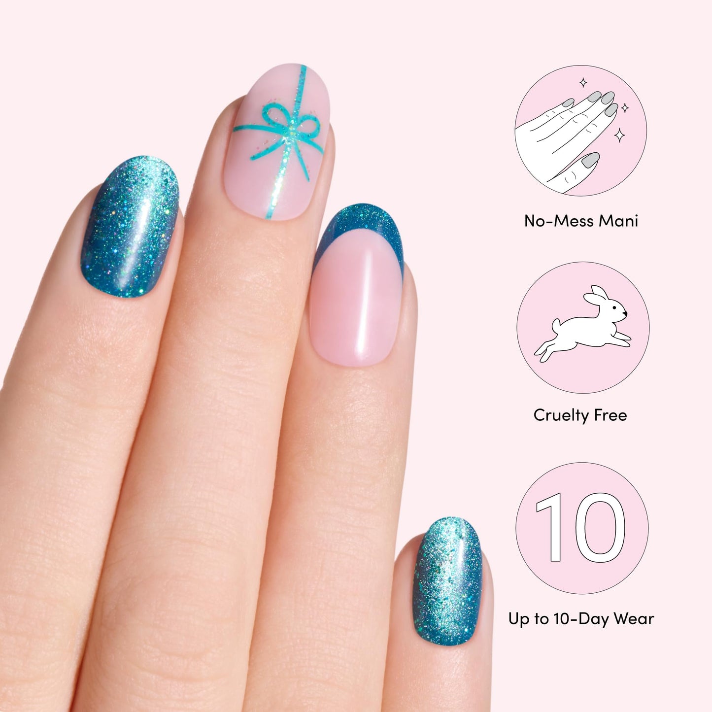 Dashing Diva Magic Press Magnetic Nail Set - Bow Down - Medium Almond Press Ons - Long Lasting Gel - Lasts Up to 10 Days - Gel Set - 4-Piece Manicure Kit with 30 Nails