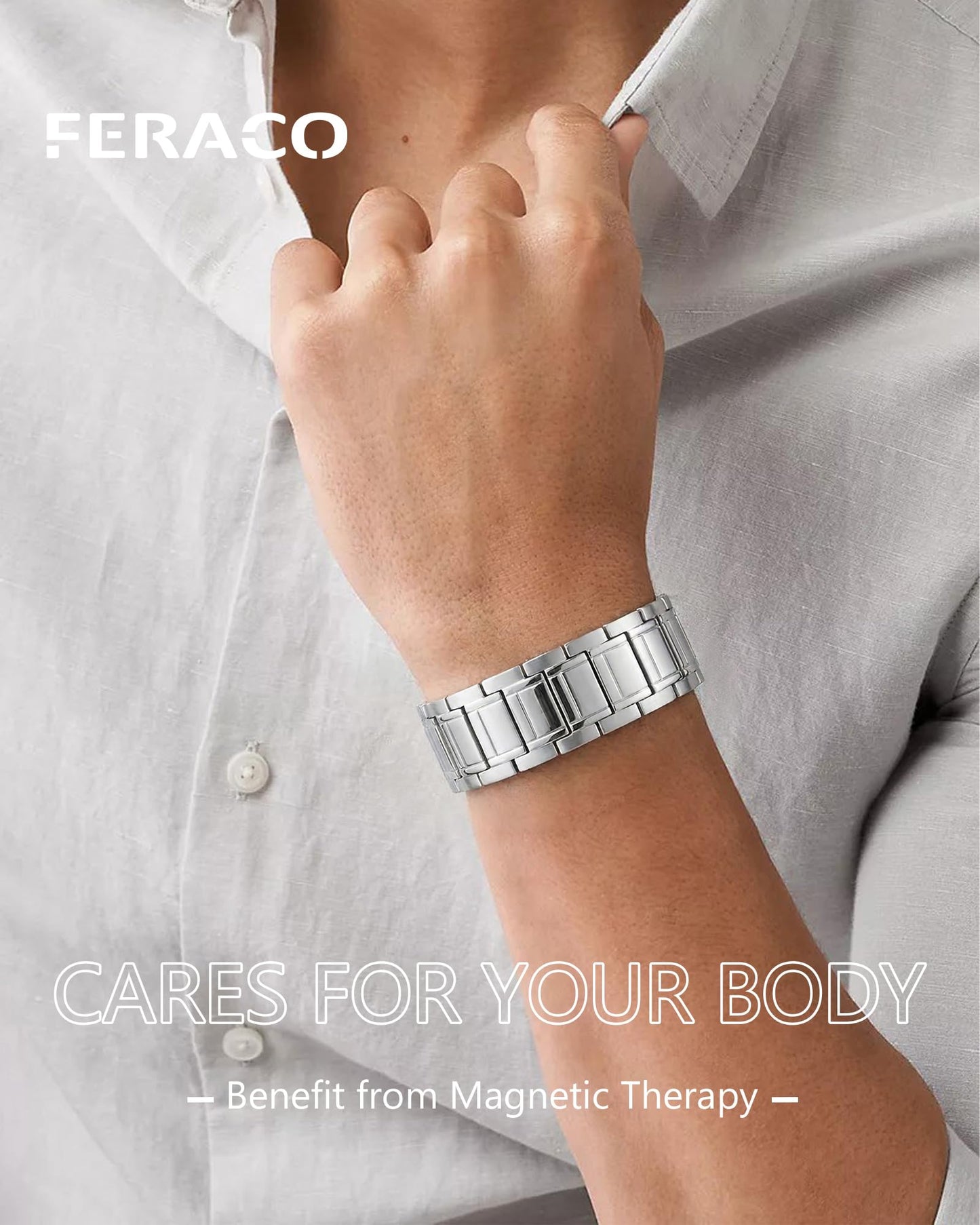 Feraco 3X Magnetic Bracelets for Men Titanium Steel Magnetic Bracelet with 3 Rows Magnets (Gunmetal)