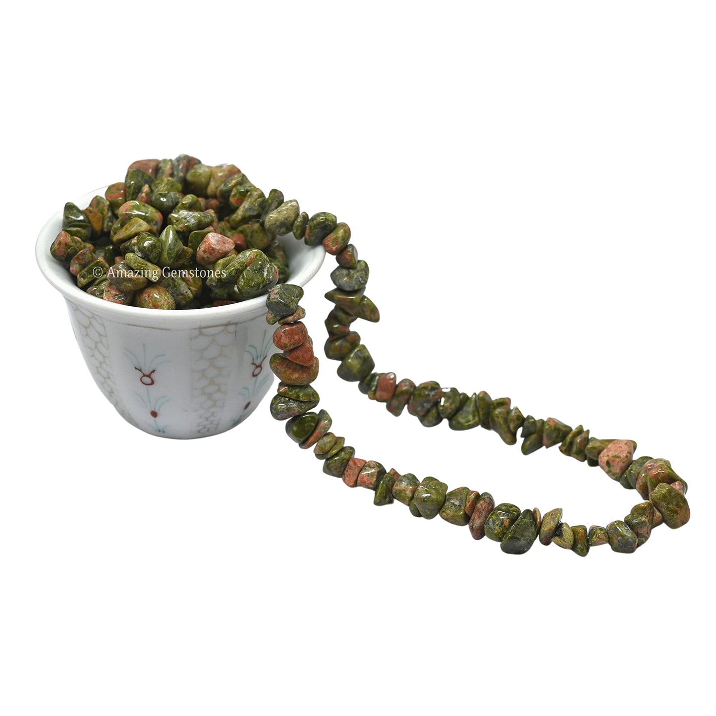 Unakite Pre Drilled Natural Crystals Crushed Chips Beads for Jewelry Making, DIY Handmade Healing Crystals (25 Inch Strand)
