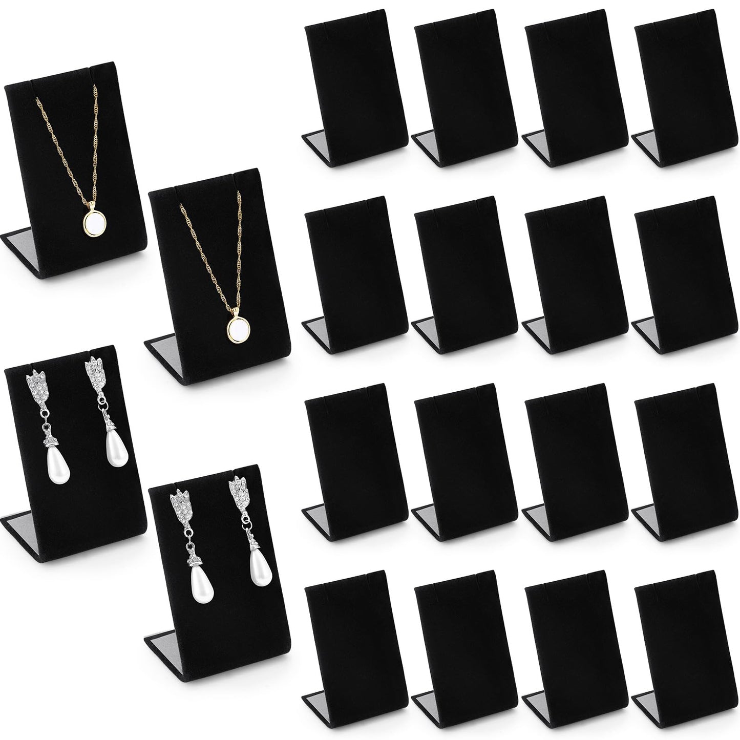 RattanView 24 Pcs Earring Display Stand Necklace Pendant Jewelry Stand Showcase Organizer Display Holder for Earring Pendant Accessory Rack(Black,Straight Style,Velvet)