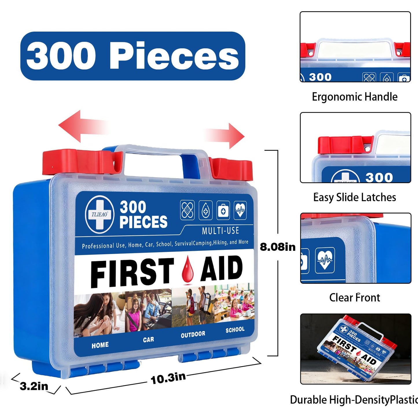 TLIEAO 300 Piece Professional First Aid Kit, Multi-Function Portable Medical Kit for Home, Car, Travel, Camping, Worksite, Outdoor, Business & Sports (Navy Blue)