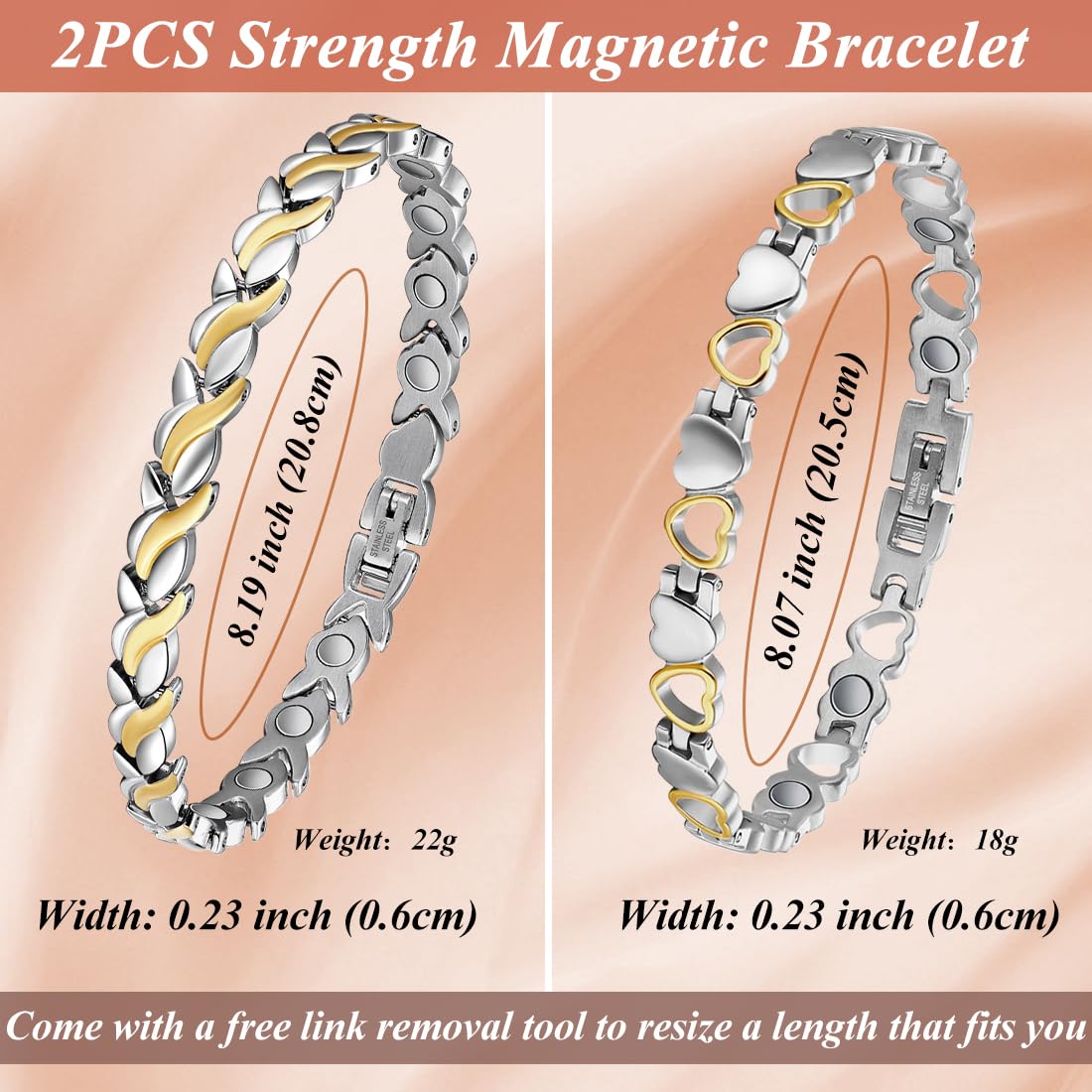 Cigmag Magnetic Bracelets for Women Titanium Bracelet Strength Magnet with Adjustable Tool (2 PCS)