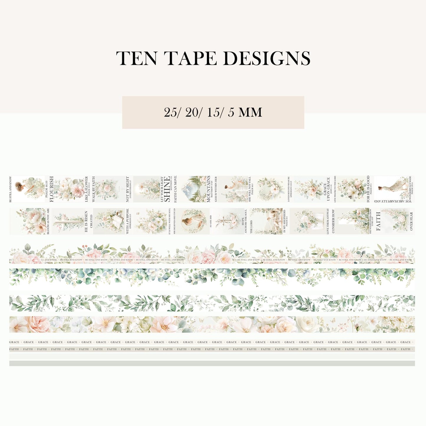 Bible Journaling Washi Tape Set for Women – 10 Rolls + Sticker Sheets, Floral Faith Theme Washi Tape with Scripture Verse & Christian Words, Decorative Tape for Planner, Prayer Journal Supplies