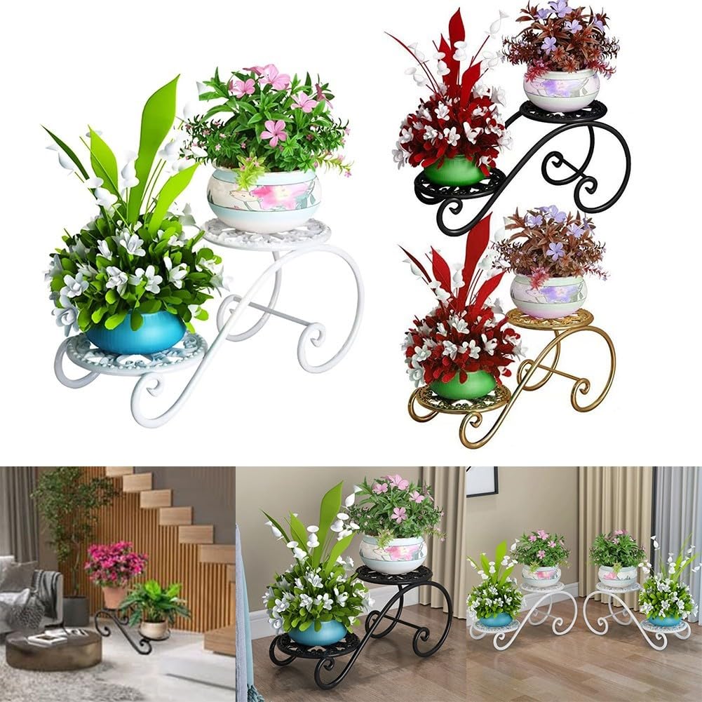 For Indoor Outdoor 2 Tier Flower Pot Stand, Design with Floor Protection (Black)