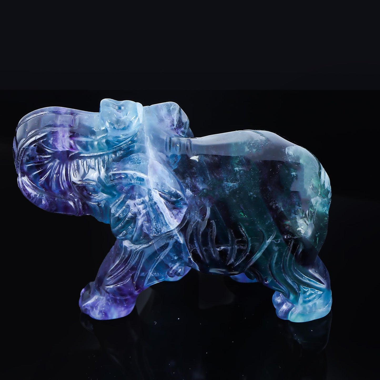 Hxswkk 2.5" Rainbow Fluorite Crystal Elephant Decor Gemstone Hand Carved Animal Healing Statue Craft Home Office Gifts