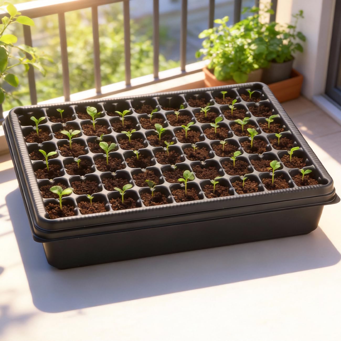 RooTrimmer 5 Pack Seedling Starter Trays No Holes and 5 Pack 54 Cell Seed Starter Trays Extra Deep 2.8" - Heavy Duty Plastic Nursery Trays for Seed Germination & Plant Propagation (5 Sets)