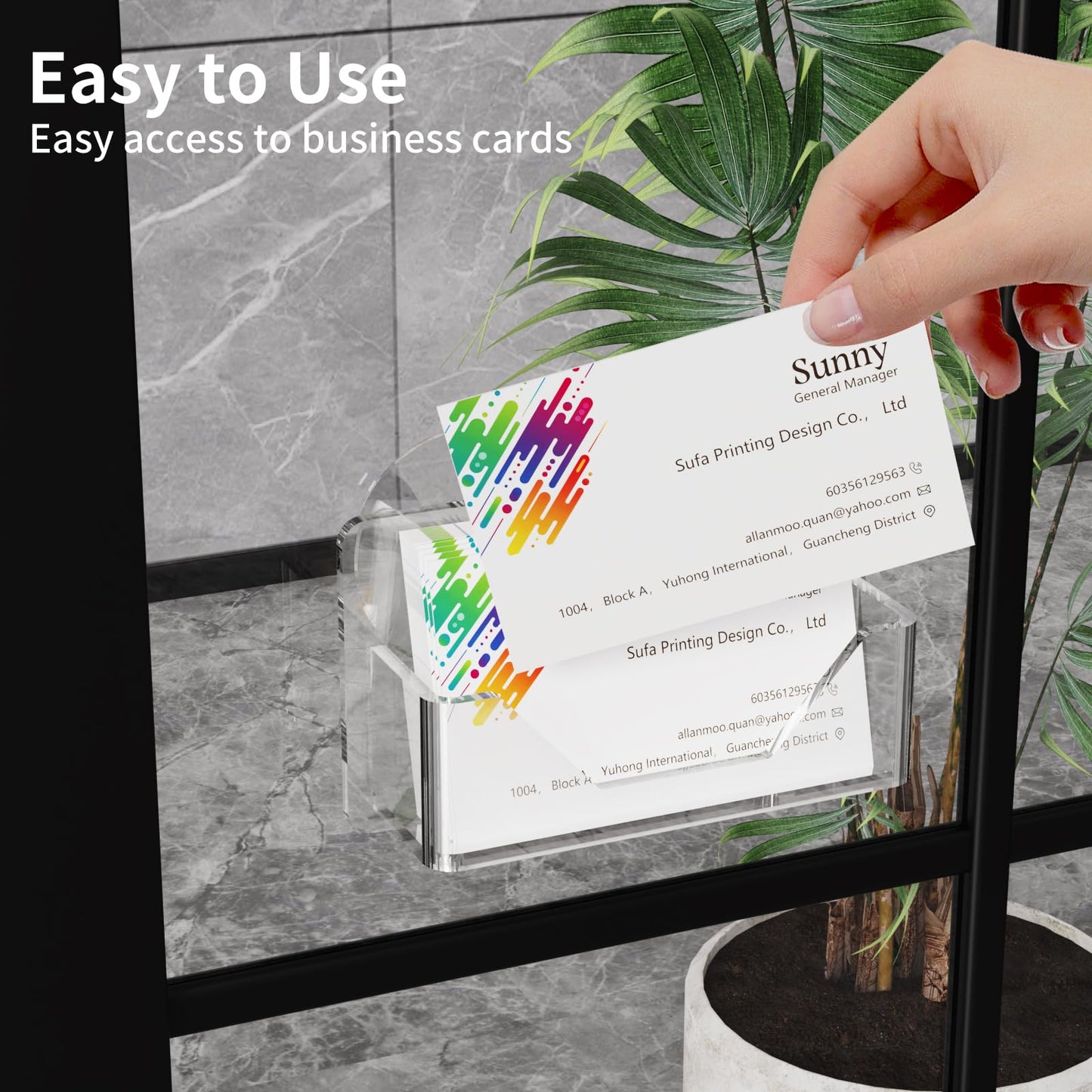 PecMuikee Window Mount Business Card Holder with Suction Cups，Clear Acrylic Business Card Display Stand,Multiple Business Card Holders for Office, Exhibition, Home, Restaurant 1Slot 2 Pcs
